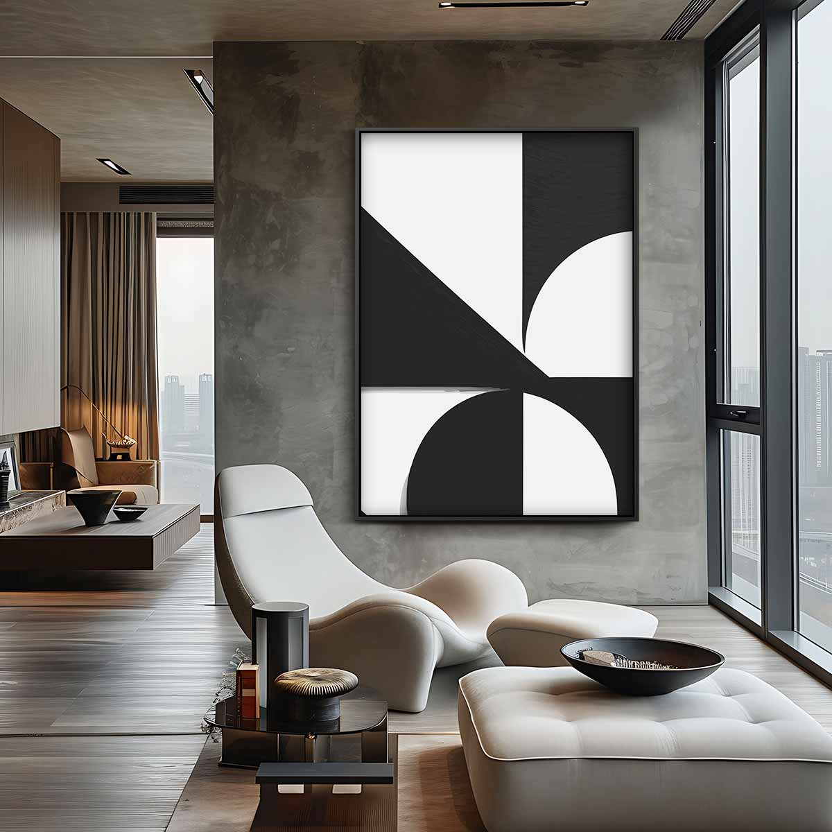 Abstract Geometrisch Contrast – canvas wanddecoratie in portret formaat