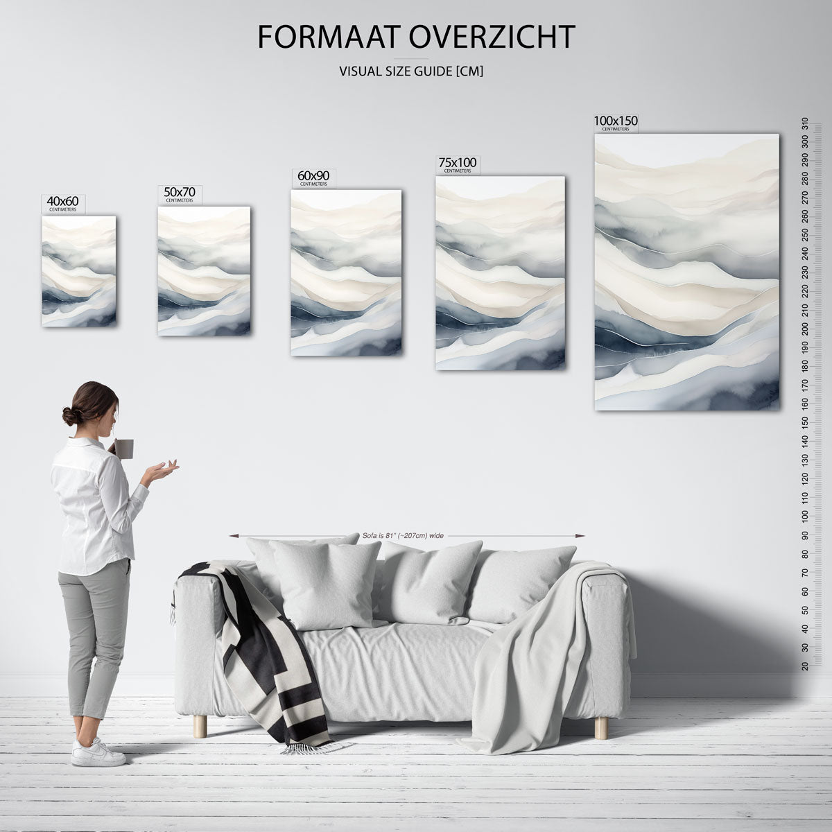 Golvende lijnen landschap – staand wanddecoratie kunstwerk