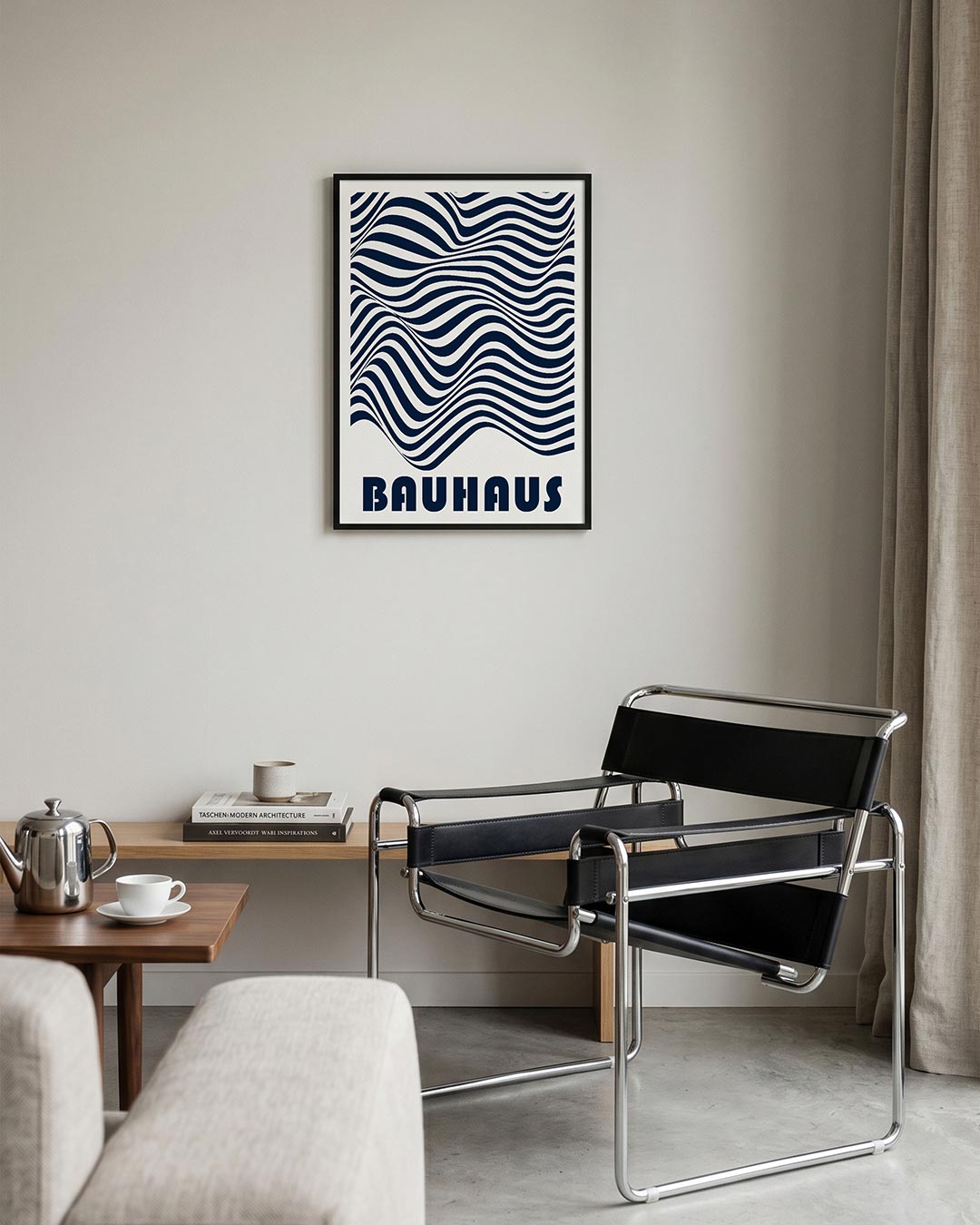 Golvend lijnenspel – geometrische Bauhaus poster in staand formaat