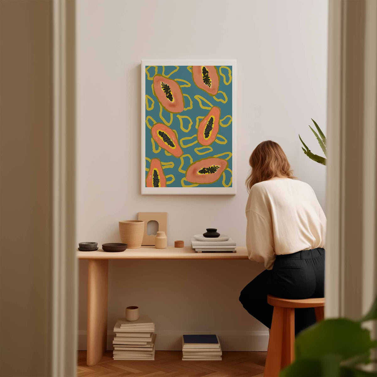 Tropische Papaya Print – modern portret kunstwerk van WallArtistic