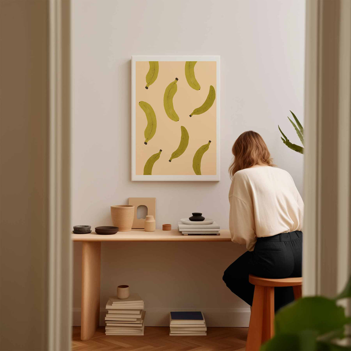 Speelse Bananen Illustratie – modern portret kunstwerk van WallArtistic