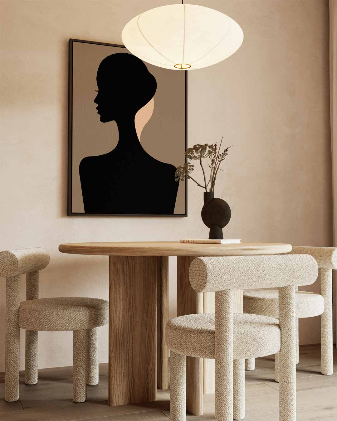 Elegante Silhouet in Profiel – kunstwerk met zwarte baklijst