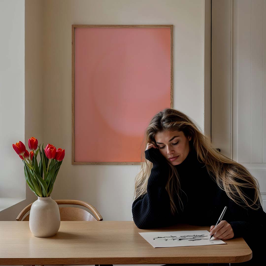 Zachte Roze Dromerige Abstracte – staande muurposter met kleurrijke abstracte vormen