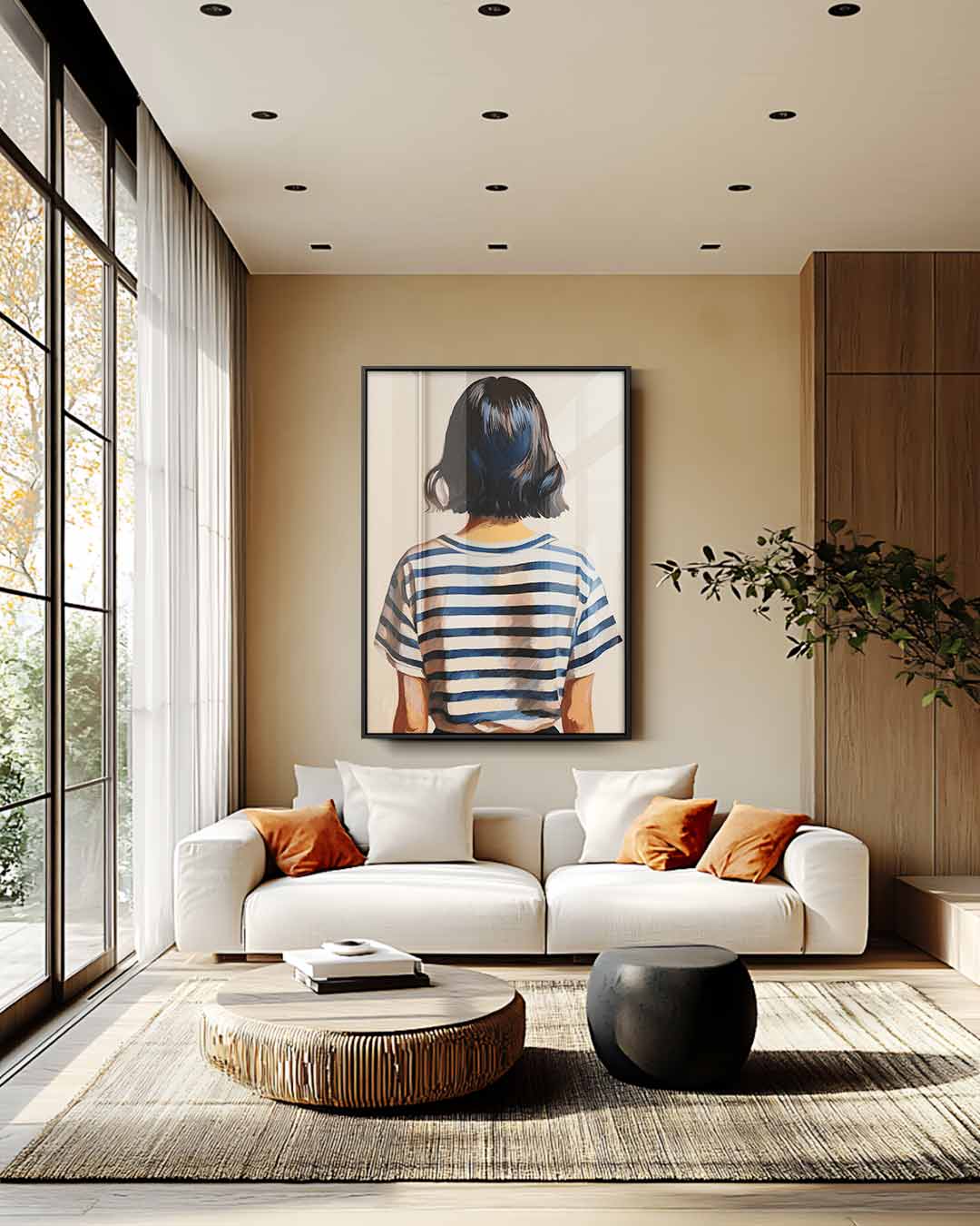 Strepen en Stille Reflectie – staande wandkunst voor woonkamer of interieur