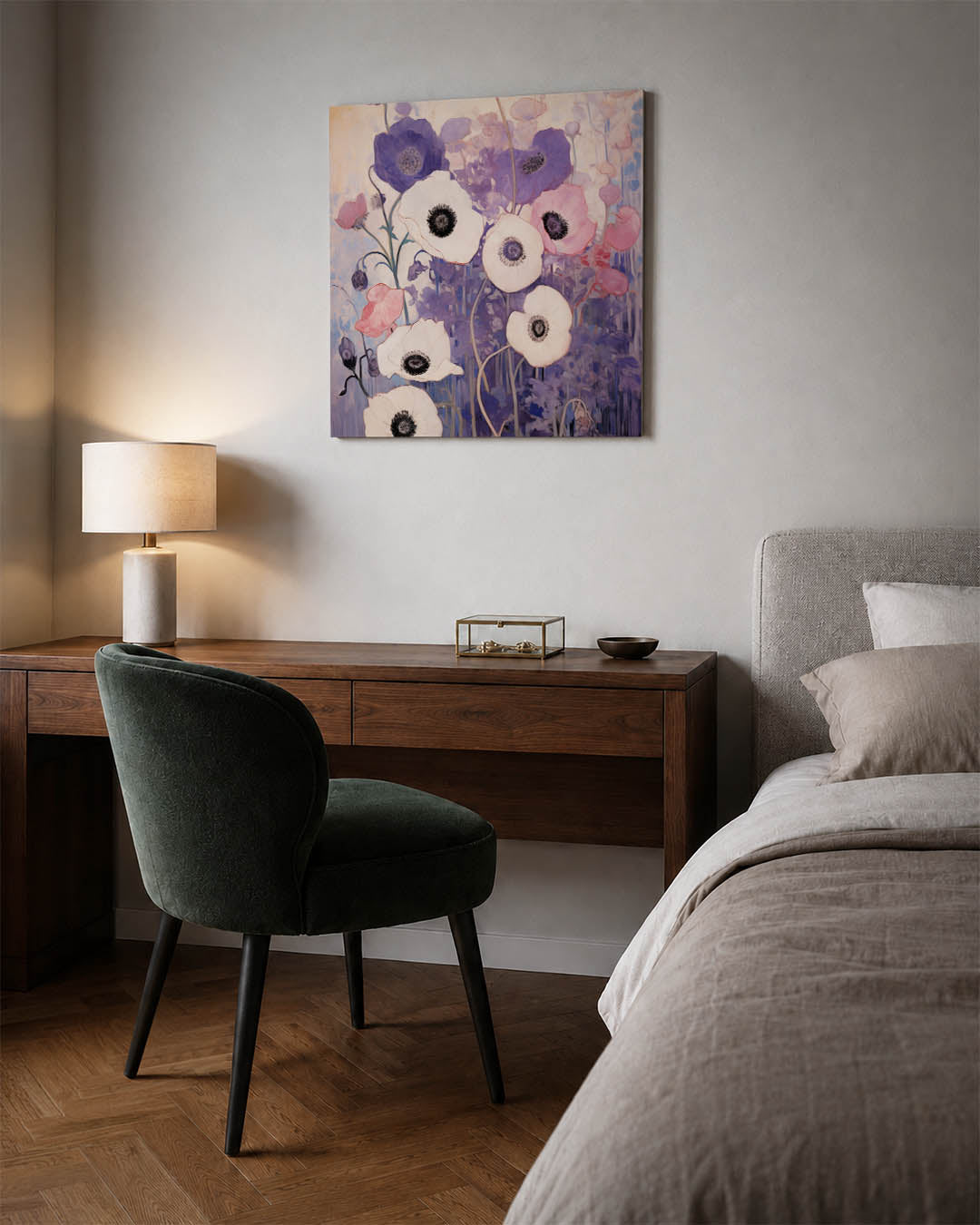 Bloemrijke harmonie kunstwerk – materiaalweergave – dit kunstwerk toont een levendig samenspel van bloemen in zachte tinten.