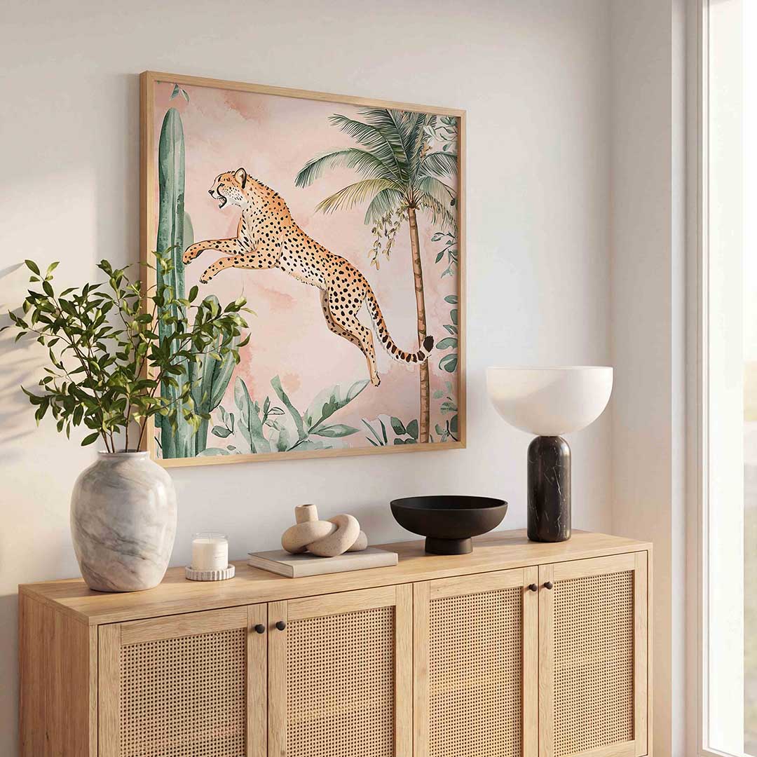 Springende cheetah – dierenillustratie als vierkante poster