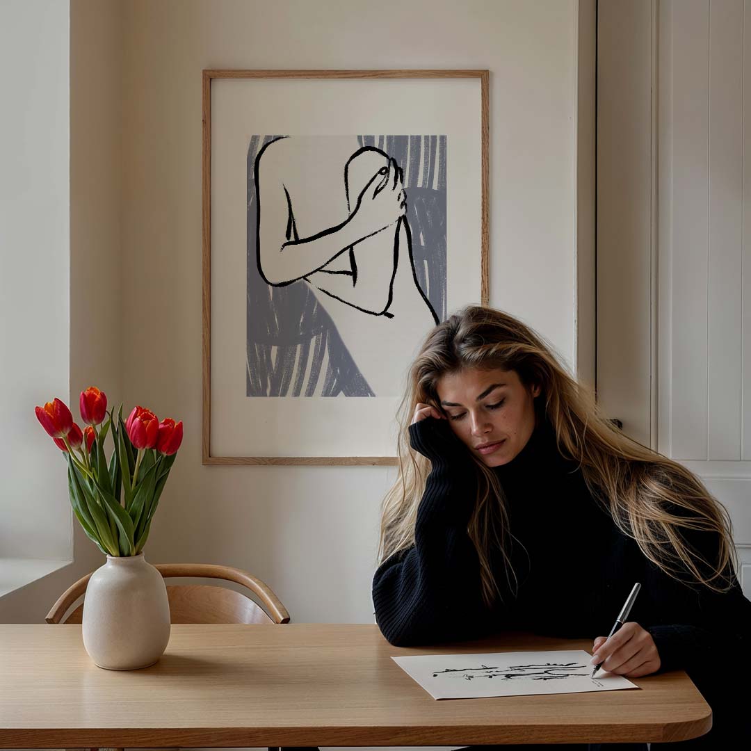 Elegante Lichaamsschets – lijntekening poster in staand formaat