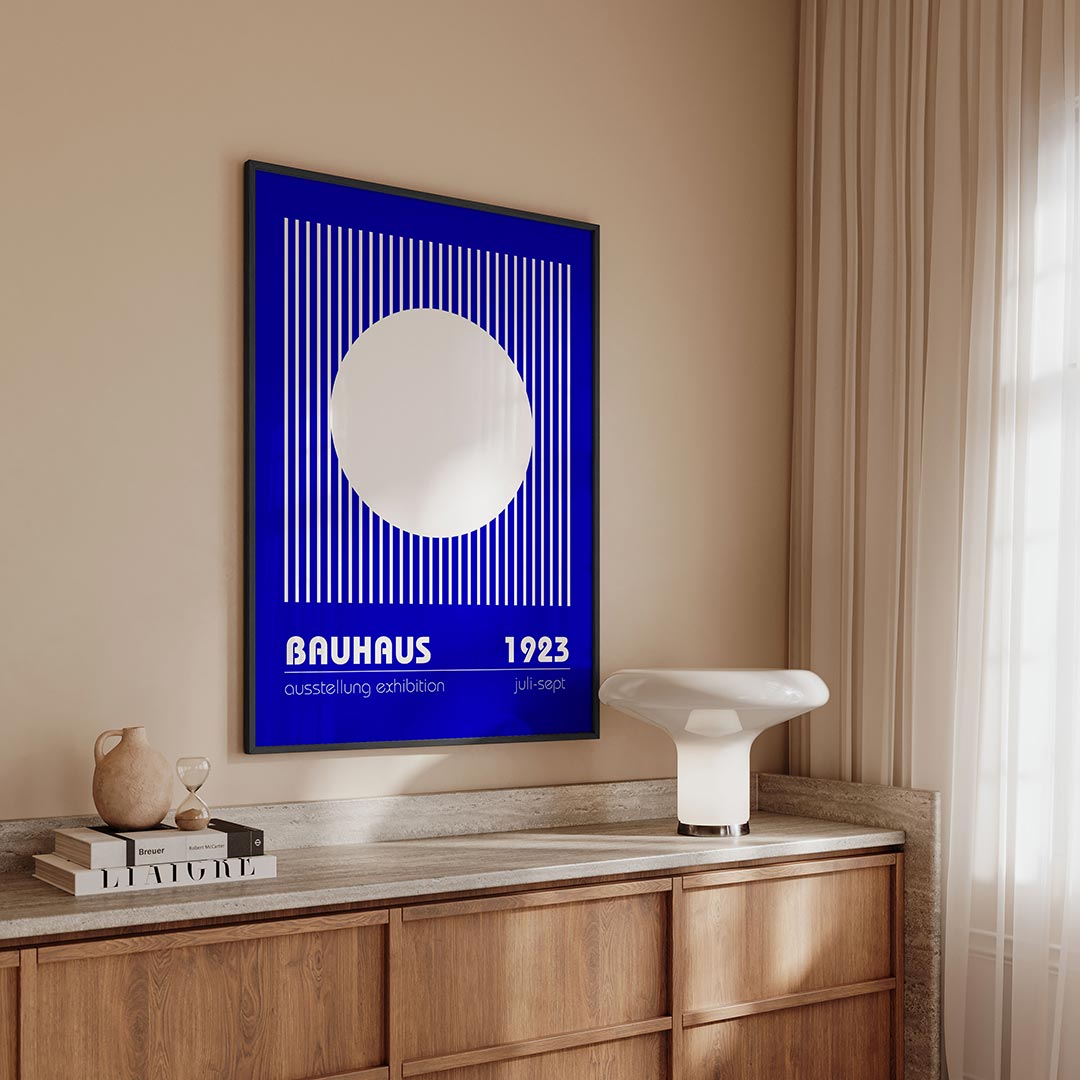 Lijnen en cirkel – geometrische Bauhaus poster in staand formaat