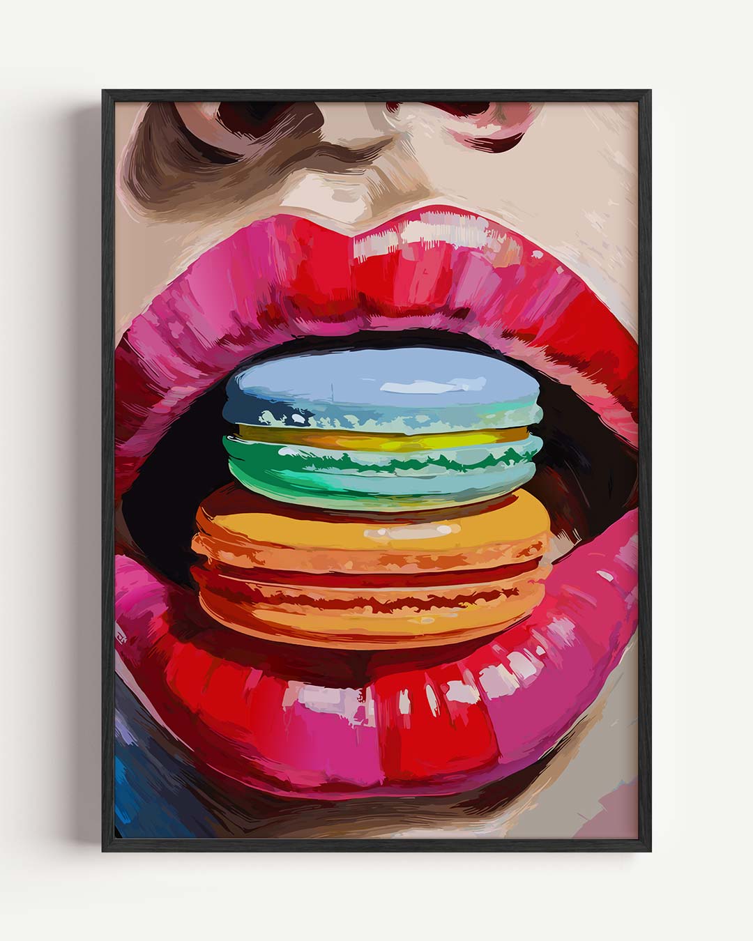 Kleurrijke Macaron Kus – zomer portret poster als wanddecoratie