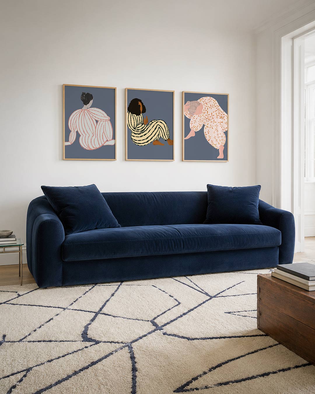 Vorm en lijnen posterset – tweede productweergave – een figuur met vloeiende lijnen en zachte kleuren