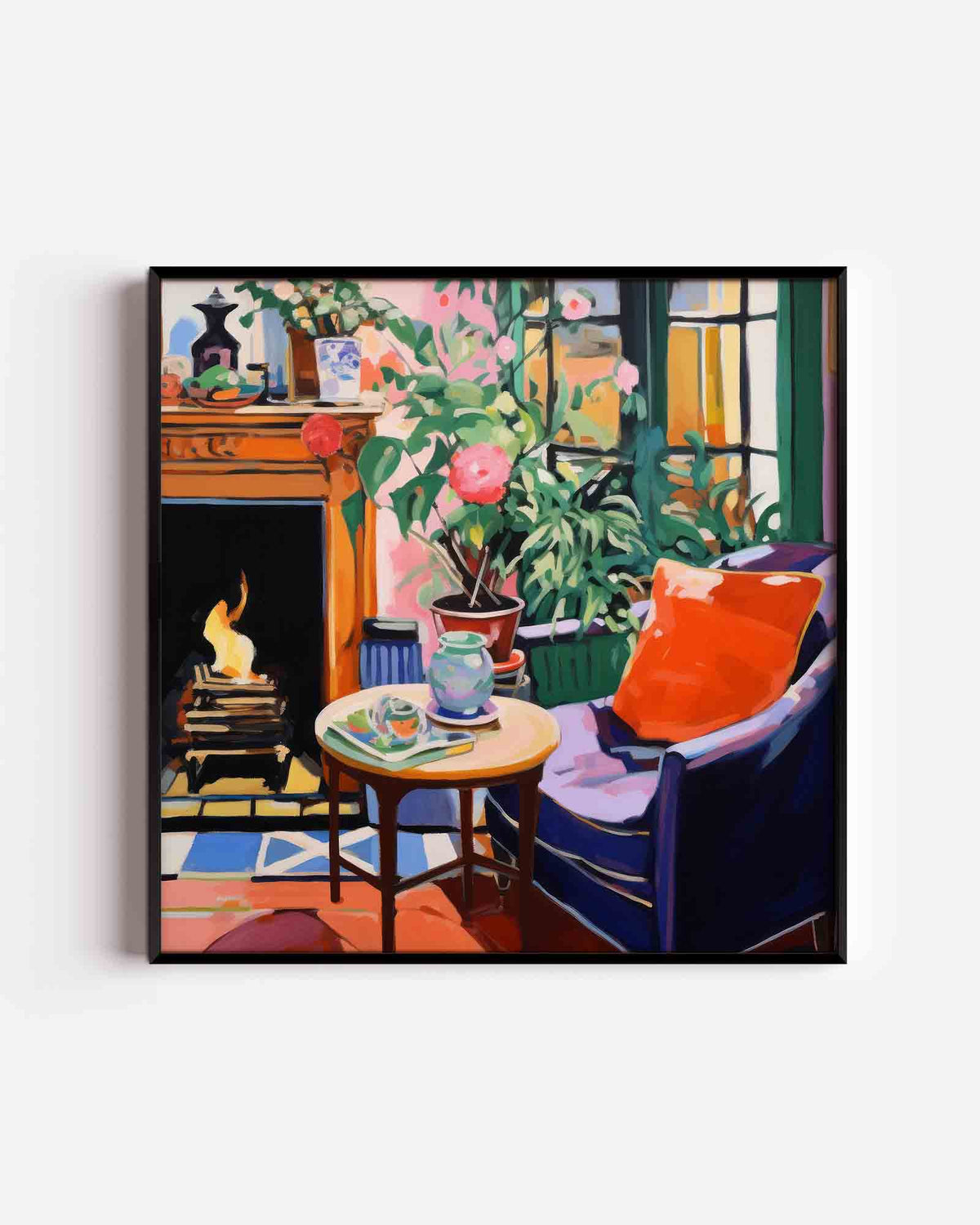 Interieur met open haard – keuken vierkante poster als wanddecoratie
