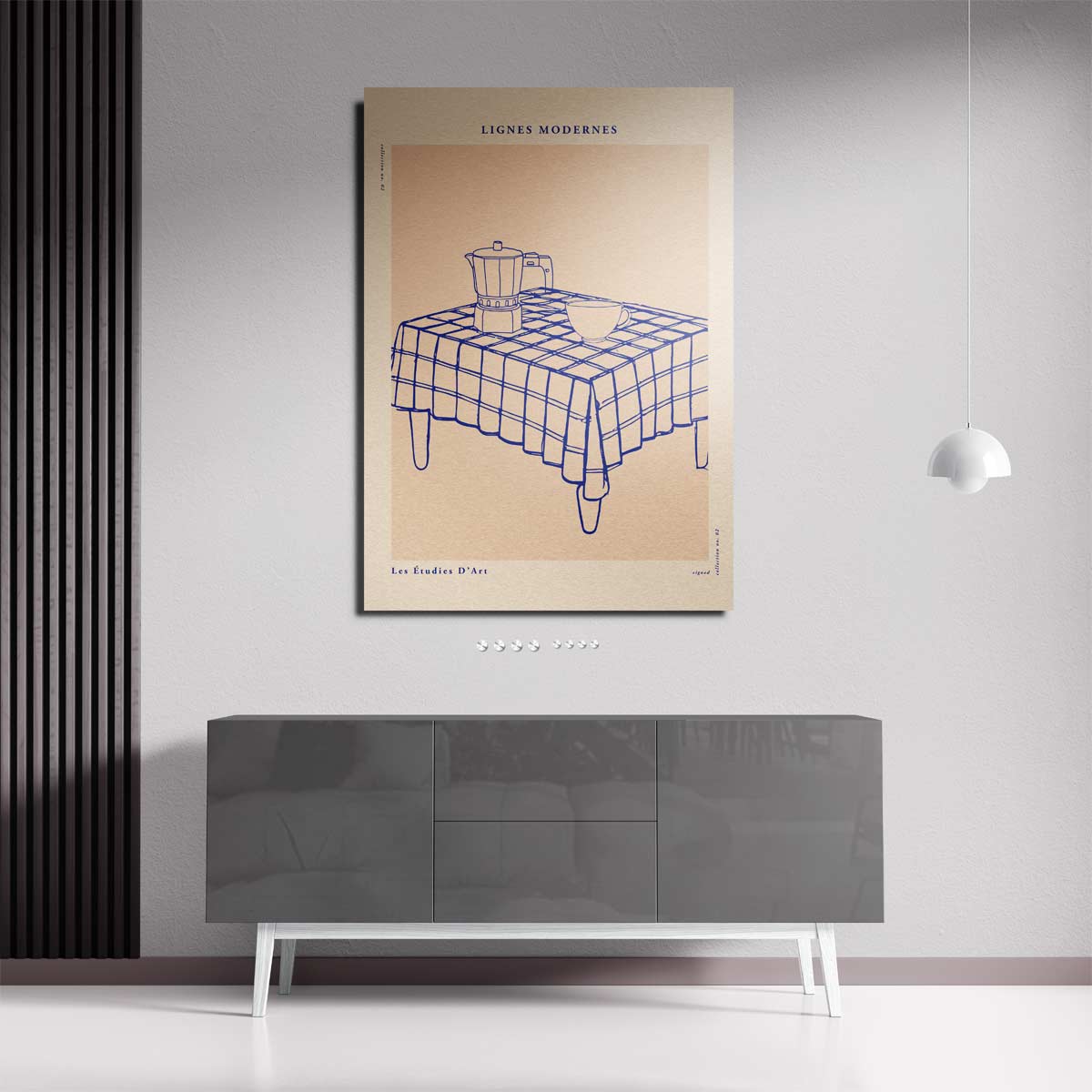 Moderne Lijnen Ontbijt Tafereel – staande wandkunst voor woonkamer of interieur