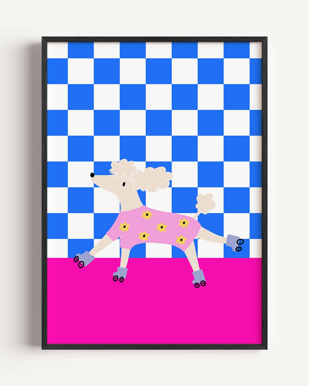 Vrolijke Poedel op Rolschaatsen – kids portret poster als wanddecoratie