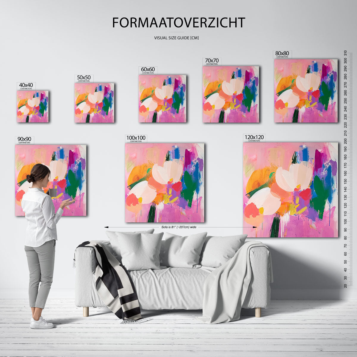 Bloemen en kleuren – vierkante muurposter met kleurrijke illustratie