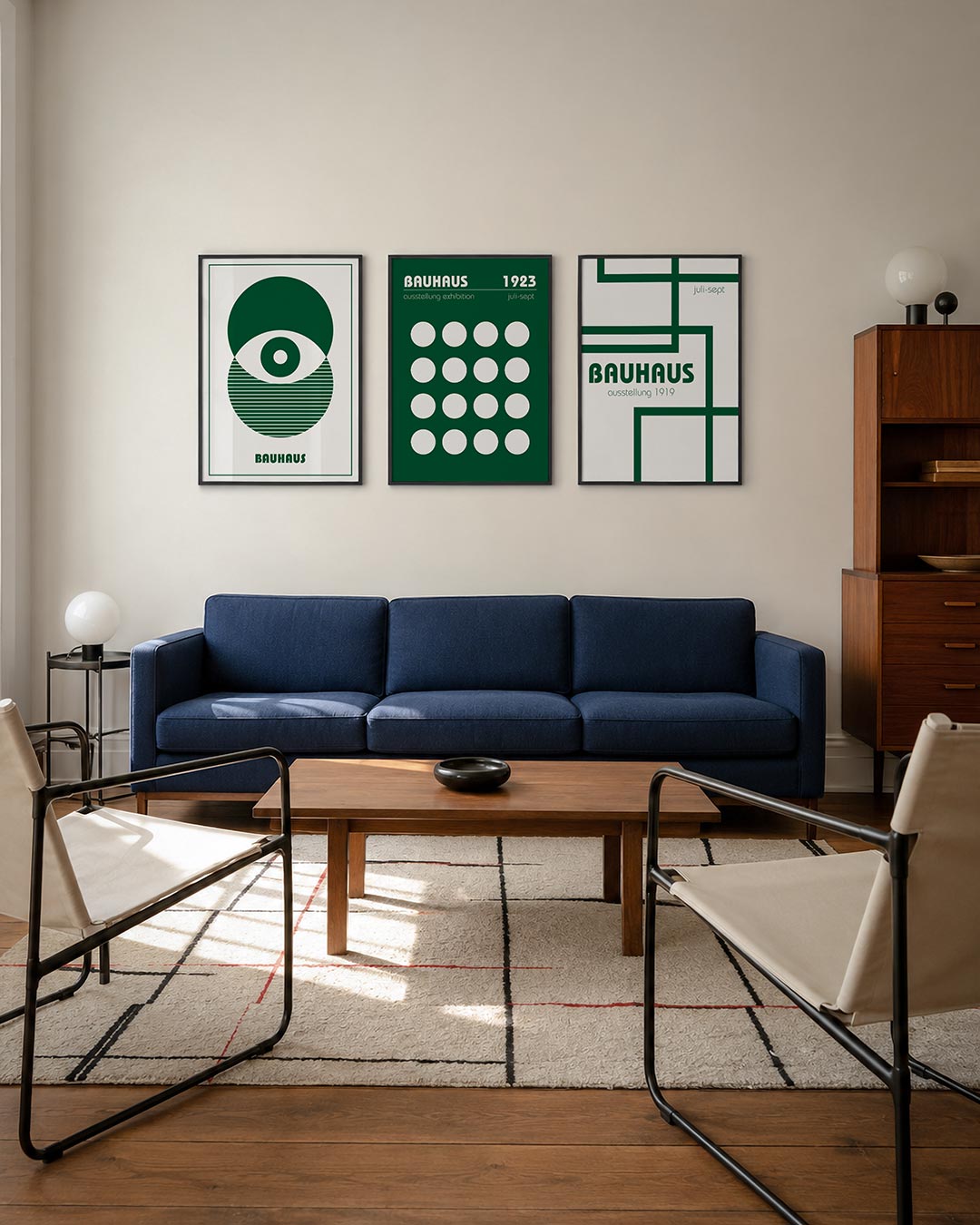 Cirkel en lijnen driedelige posterset – deze poster toont een grote groene cirkel met een witte cirkel in het midden.