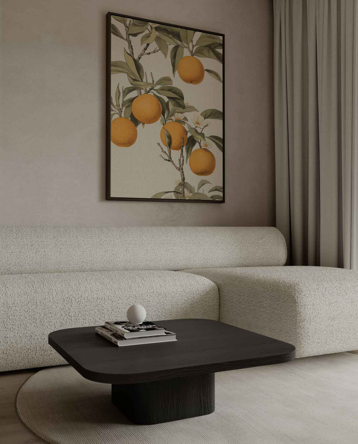 Zonnige Sinaasappelboom Illustratie – dibond wanddecoratie in staand formaat