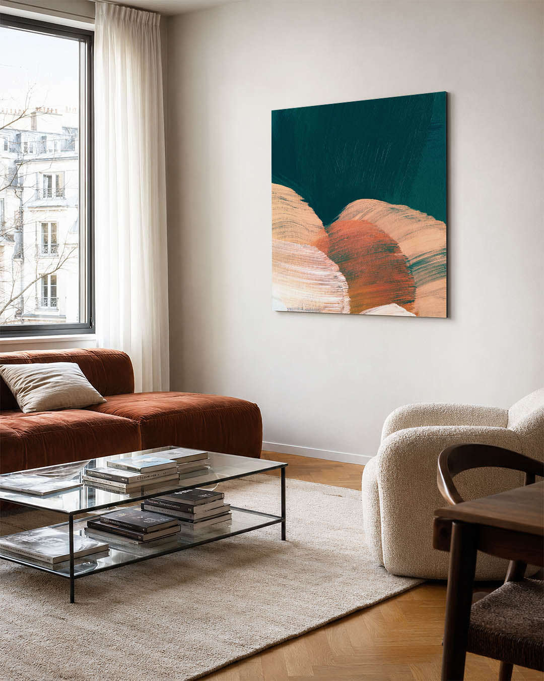 Kleurrijke borstelslag kunstwerk – vierkante wanddecoratie – dit werk toont vloeiende borstelslagen in een harmonie van