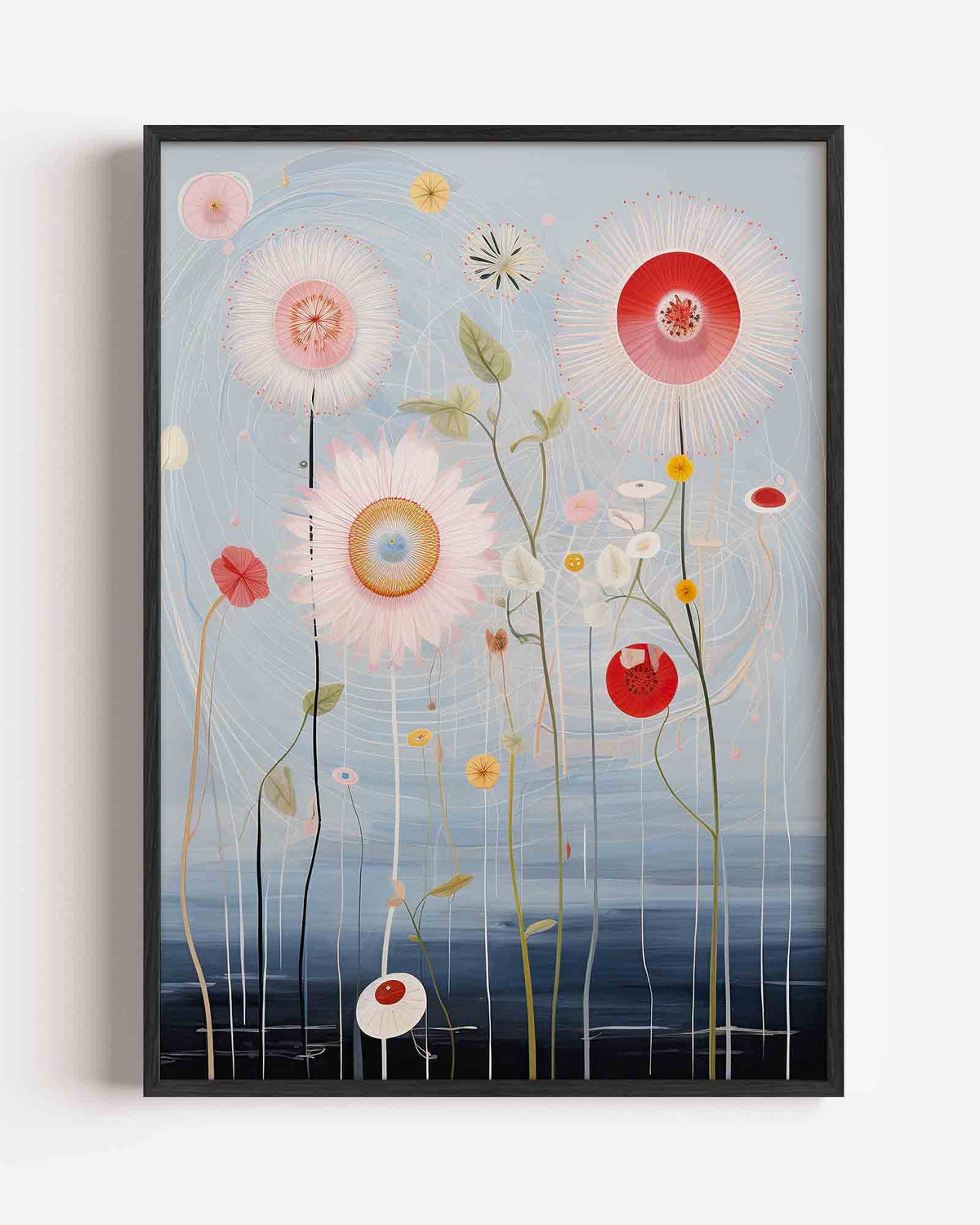 Bloemen en stelen – surrealistische portret poster als wanddecoratie