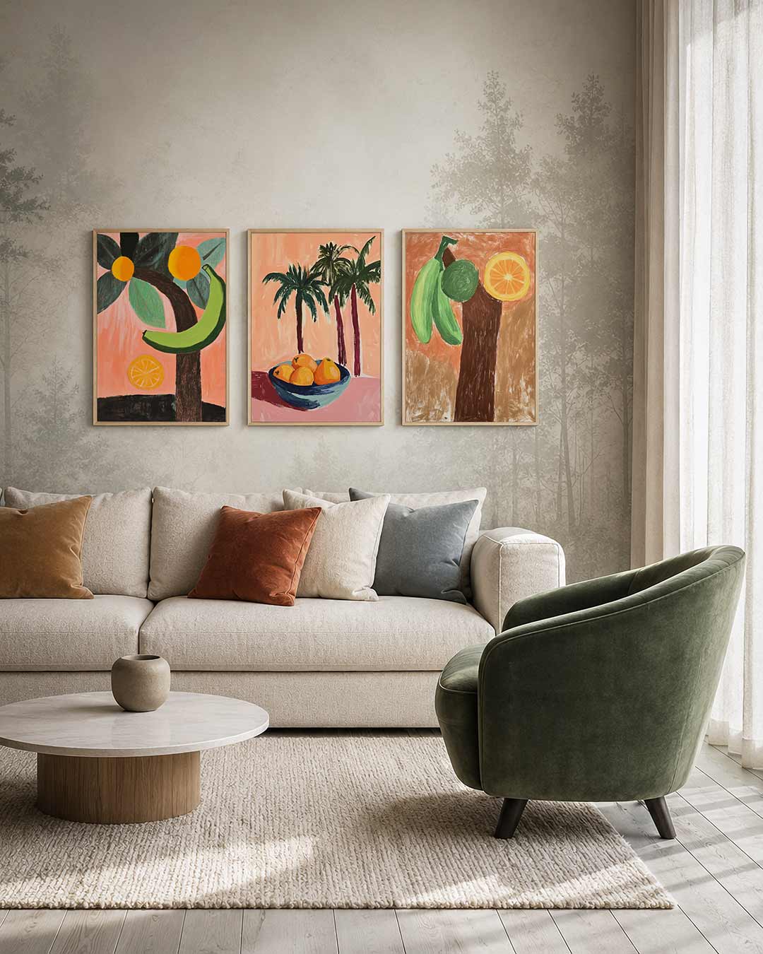 Fruitige vormen driedelige posterset – deze posterset in drie delen toont een speelse compositie