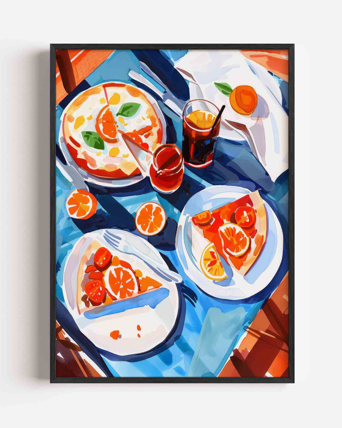 Pizza en drankjes – keuken portret poster als wanddecoratie