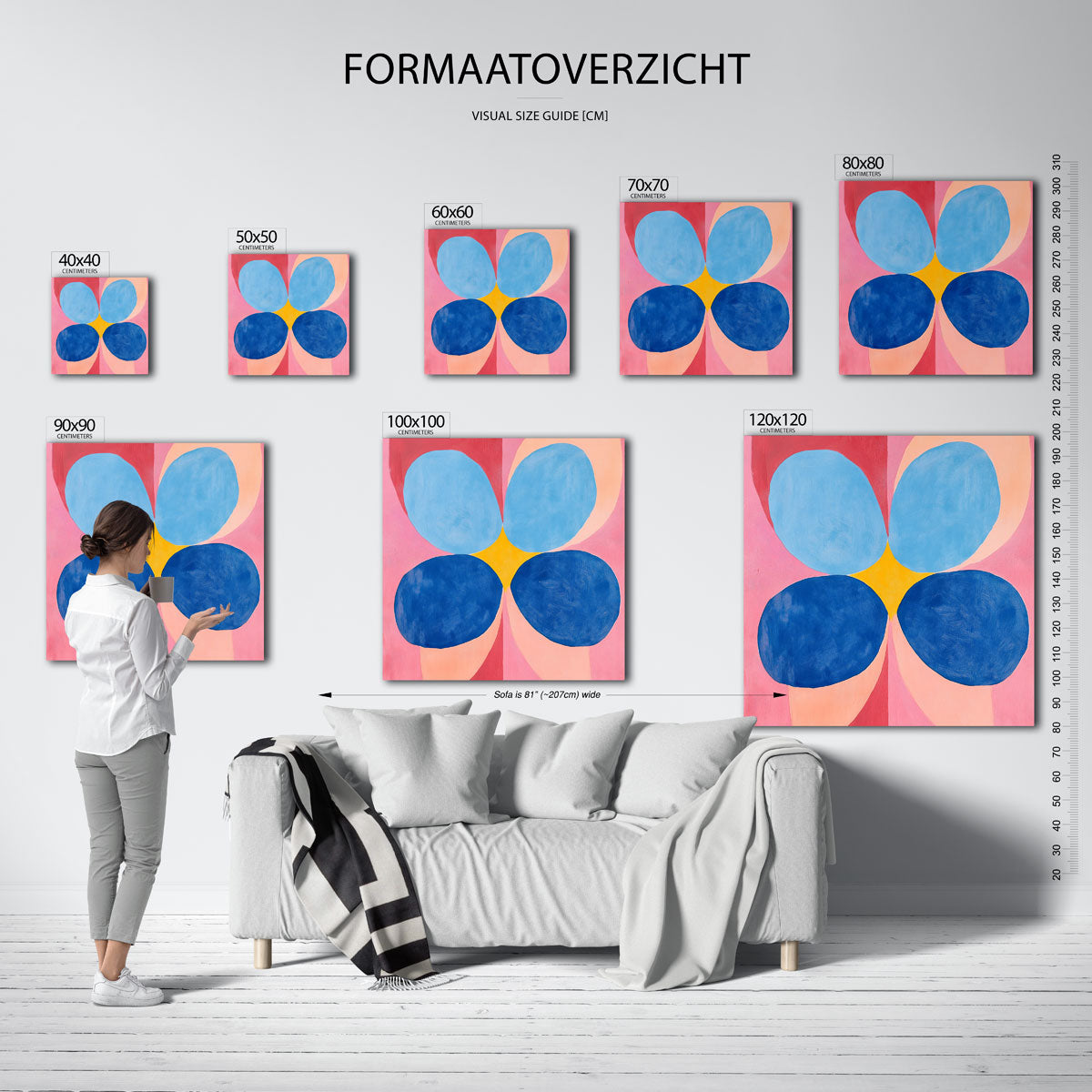 Bloemvormen met blauwe accenten – vierkante muurposter voor een modern interieur