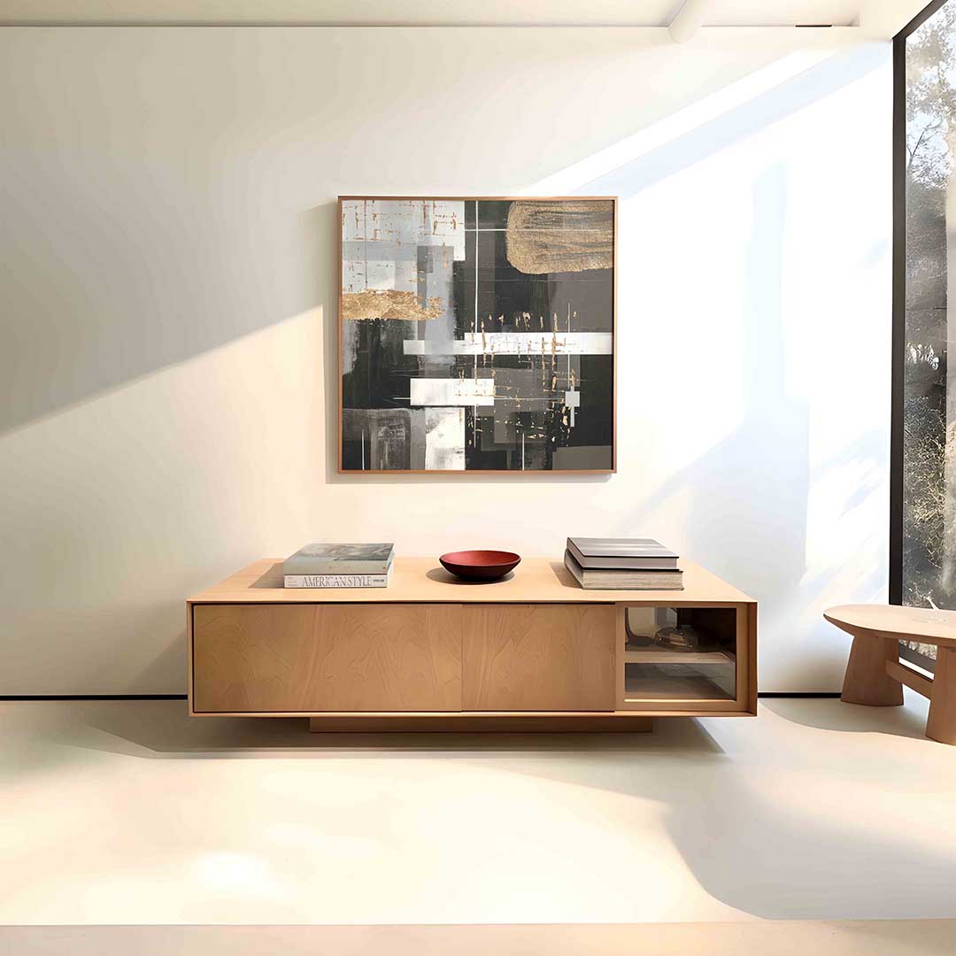 Abstracte gouden accenten – vierkante zachte abstracte wanddecoratie van WallArtistic
