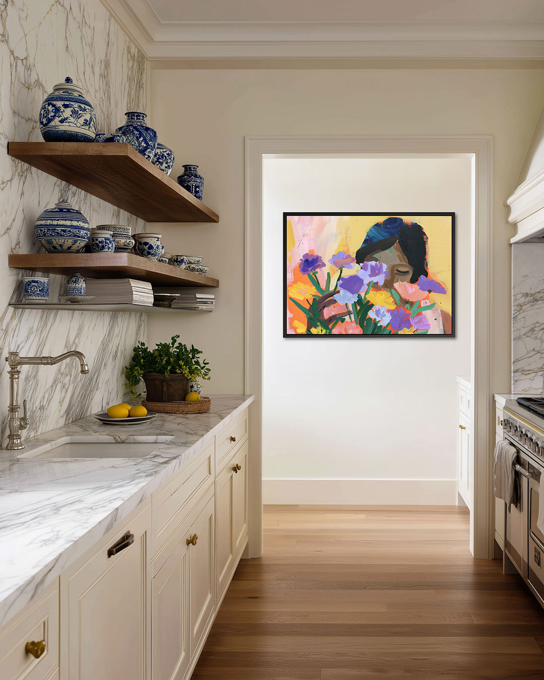 Bloemen en gezicht – alternatieve weergave van het kunstwerk