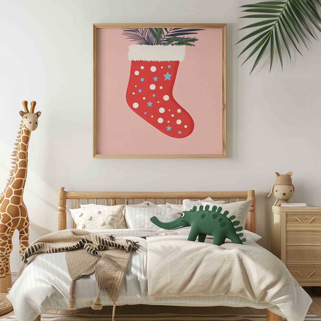Kerstsok met sterren en stippen – vierkante kinderkamer wanddecoratie van WallArtistic