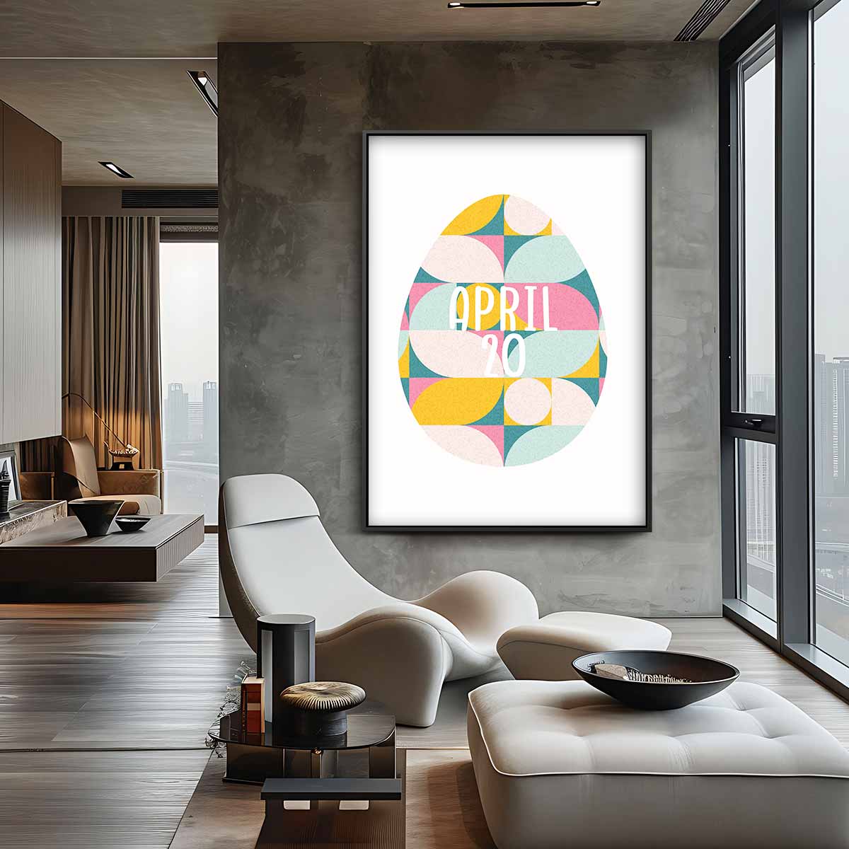 Retro Geometrisch Eierkunstwerk – staand kunstwerk voor modern interieur