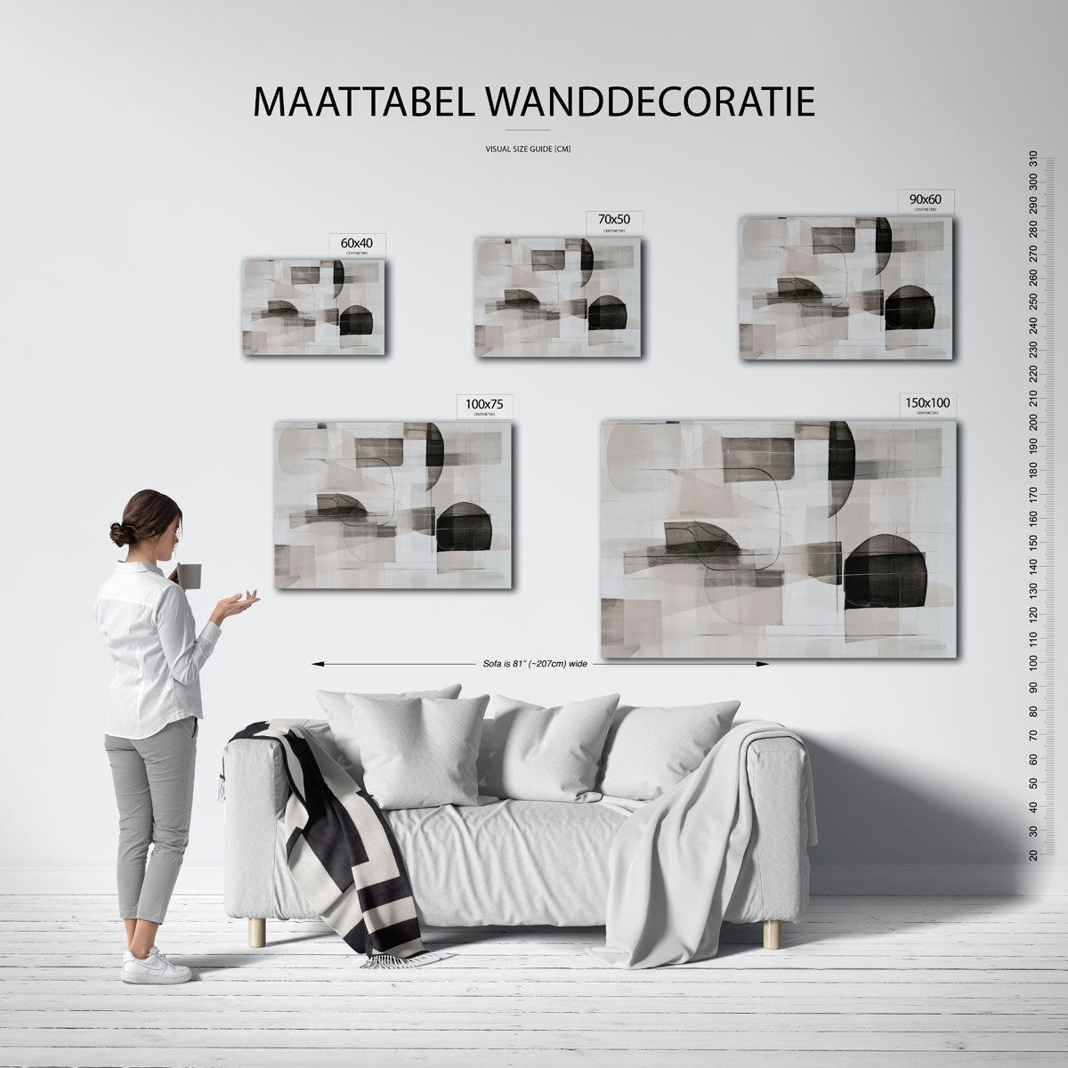 Geometrische vormen compositie – Serene – moderne liggende wandkunst