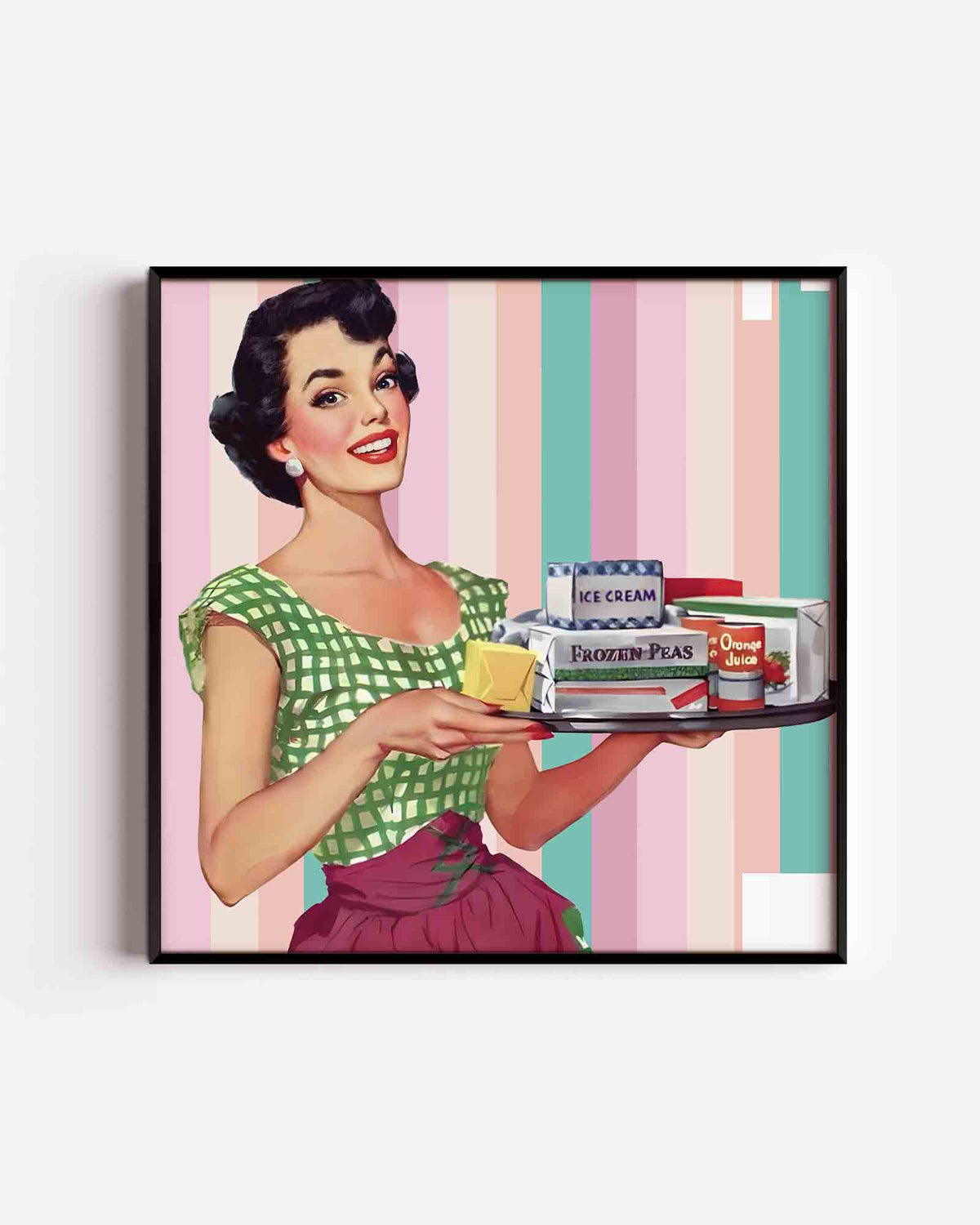 Vrouw met dienblad – Pop Art vierkante poster als wanddecoratie