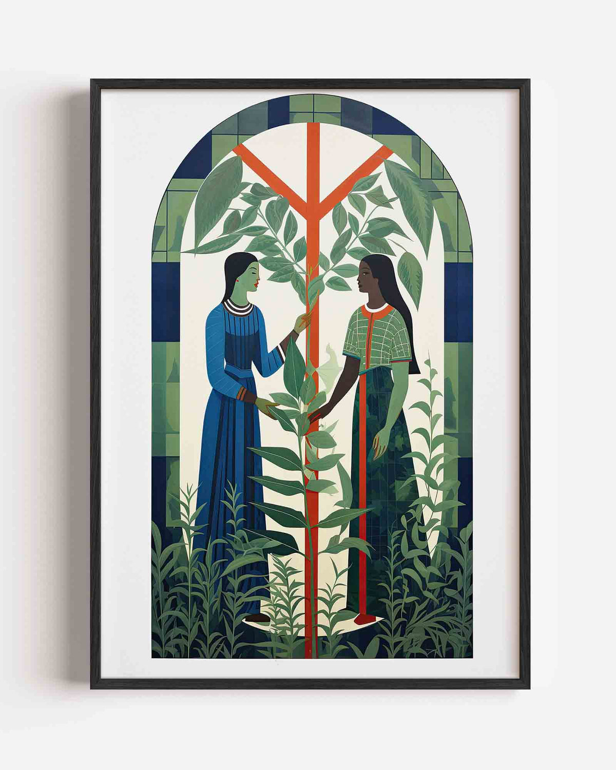 Twee figuren met planten – botanische portret poster als wanddecoratie