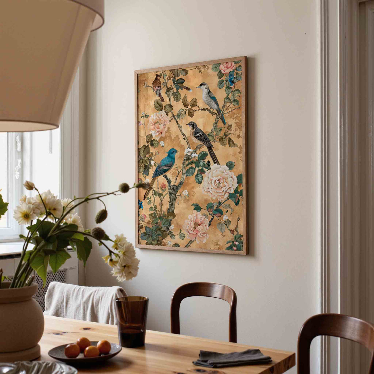 Vogels en bloemen – kunst en design poster in portret formaat