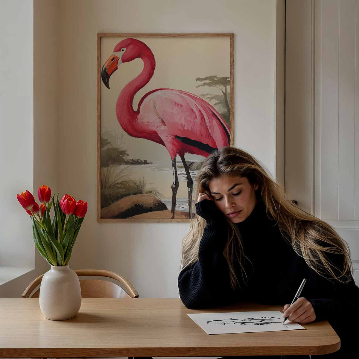 Elegante Flamingo – staande dieren wanddecoratie van WallArtistic