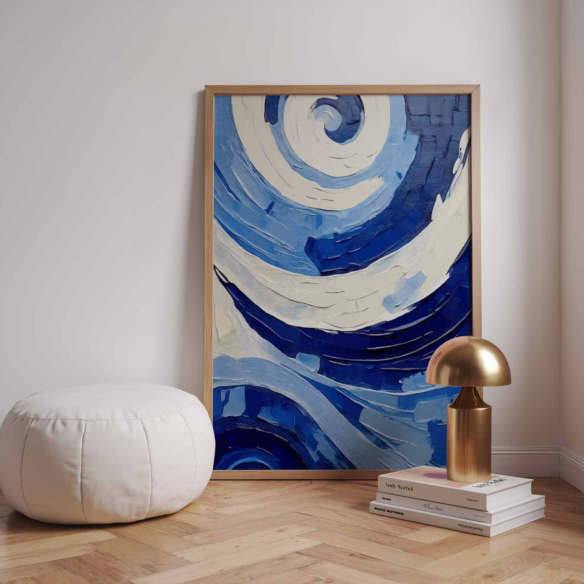 Dromerige Blauwe Wervelingen – staande kleurrijke abstracte wanddecoratie van WallArtistic