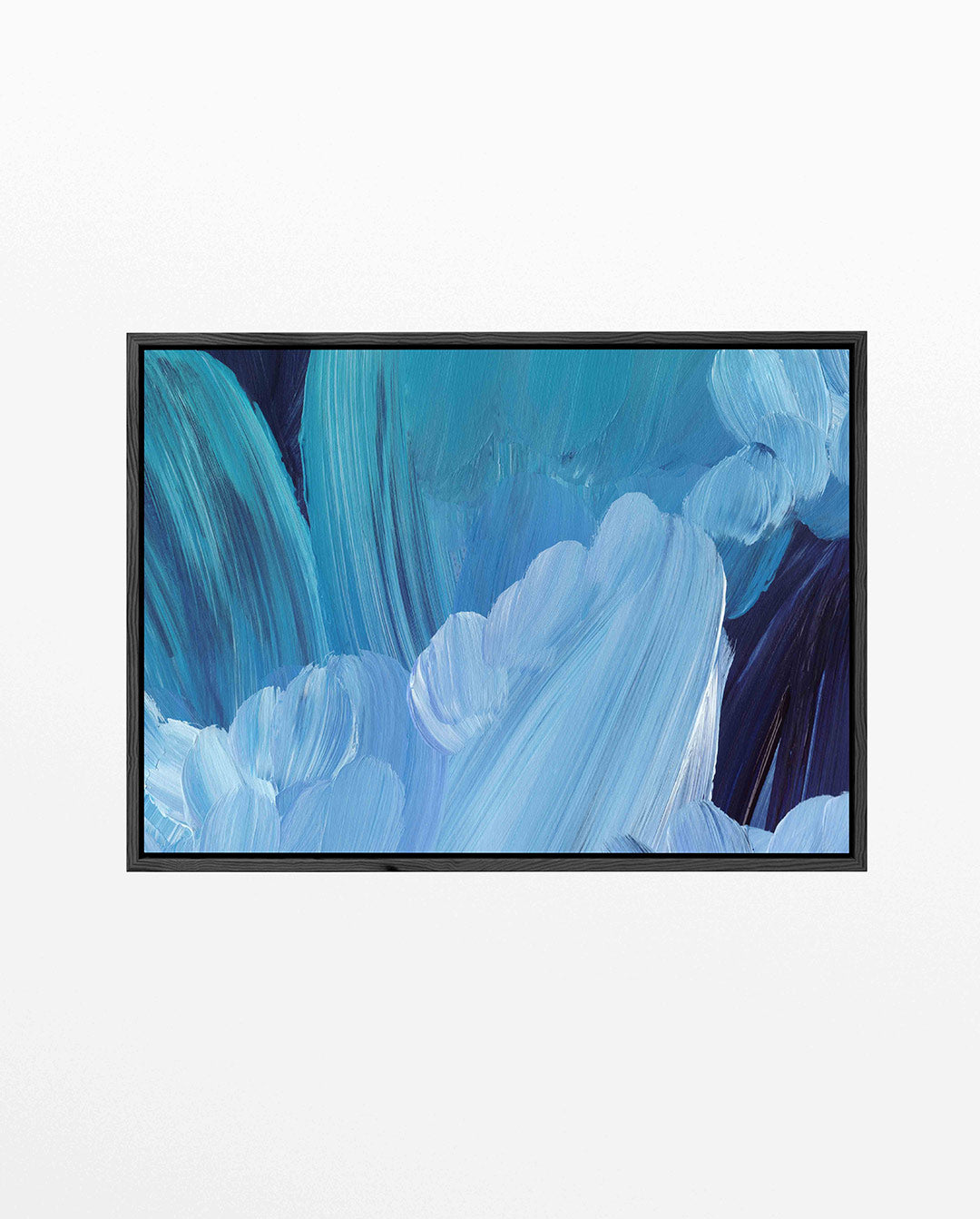 Dynamische blauwe borstels – Blauwtinten – liggend wanddecoratie kunstwerk