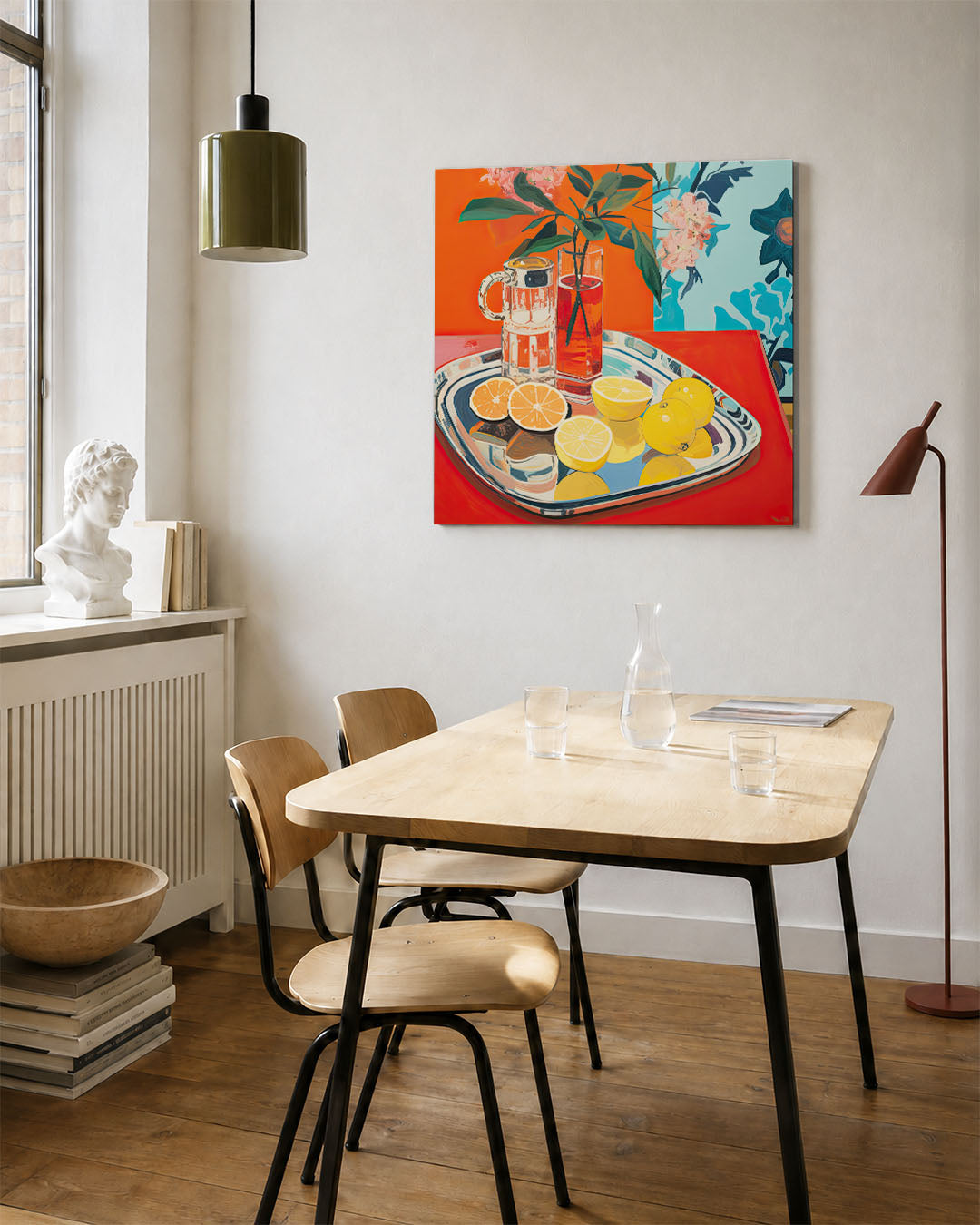 Levendige citrus compositie kunstwerk – vierkante wanddecoratie – dit werk toont een kleurrijke compositie van citrusvruchten