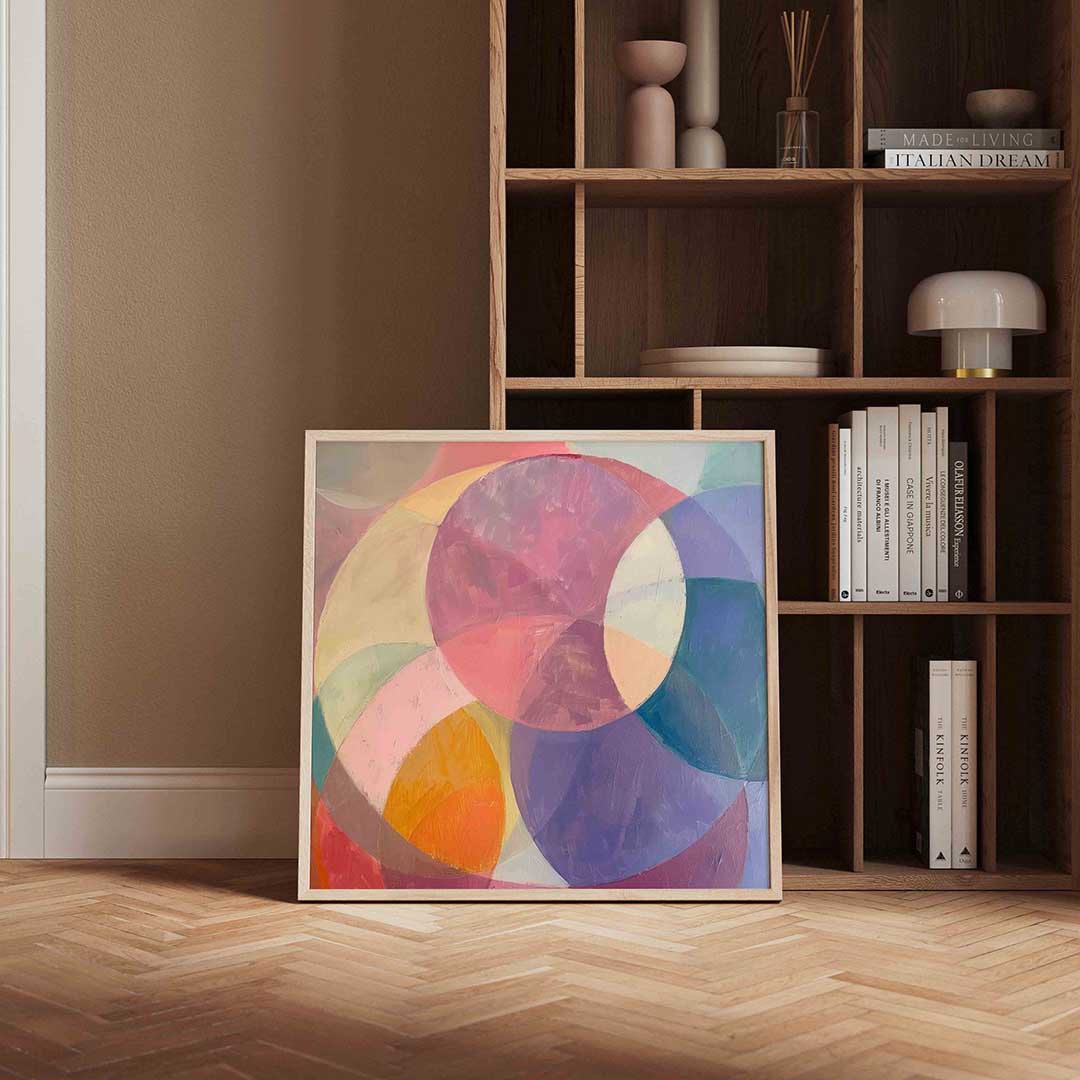 Kleurrijke cirkels – vierkante design wanddecoratie van WallArtistic