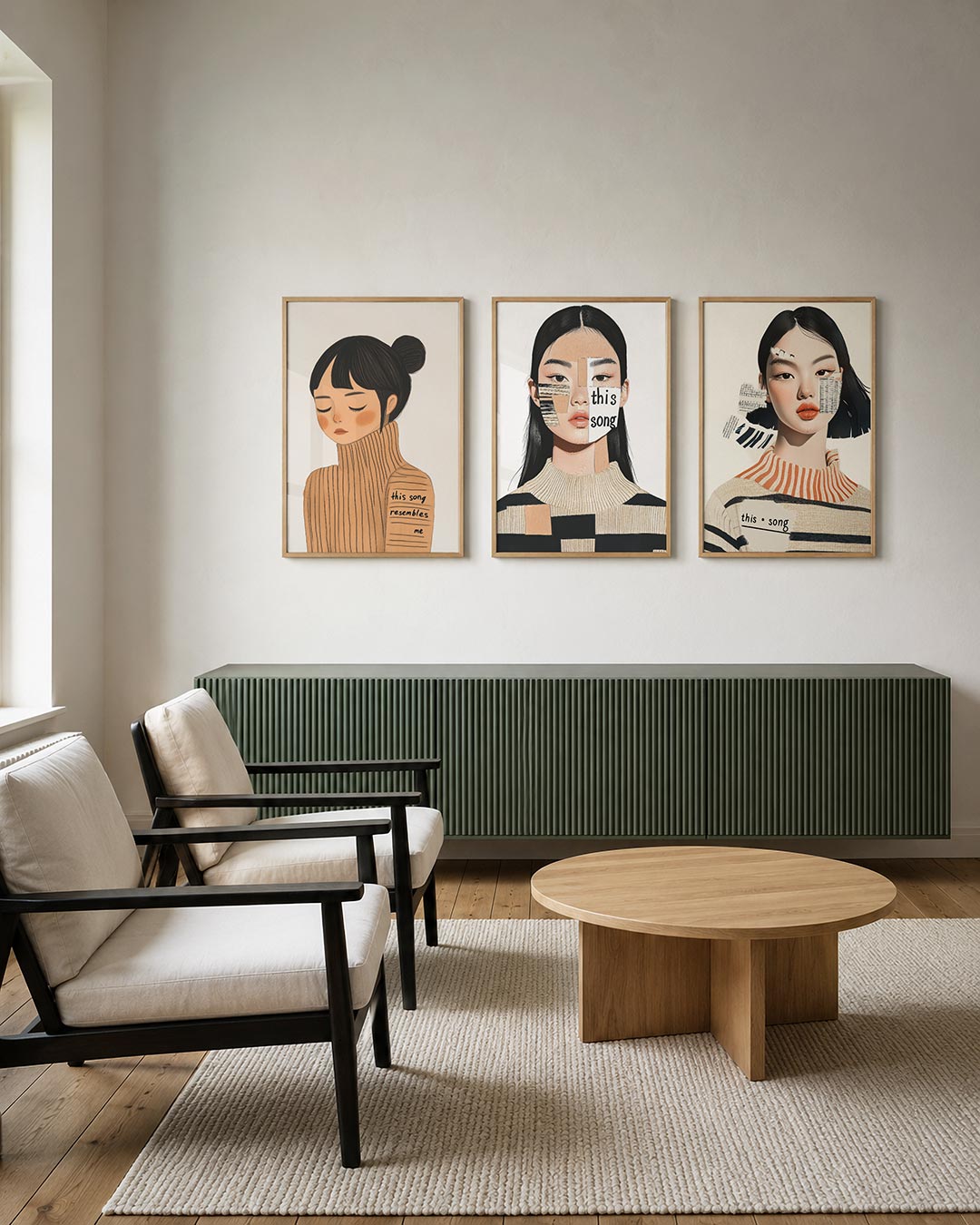Zachte lijnenspel posterset – tweede productweergave – deze posterset toont een serene figuur met gesloten ogen,