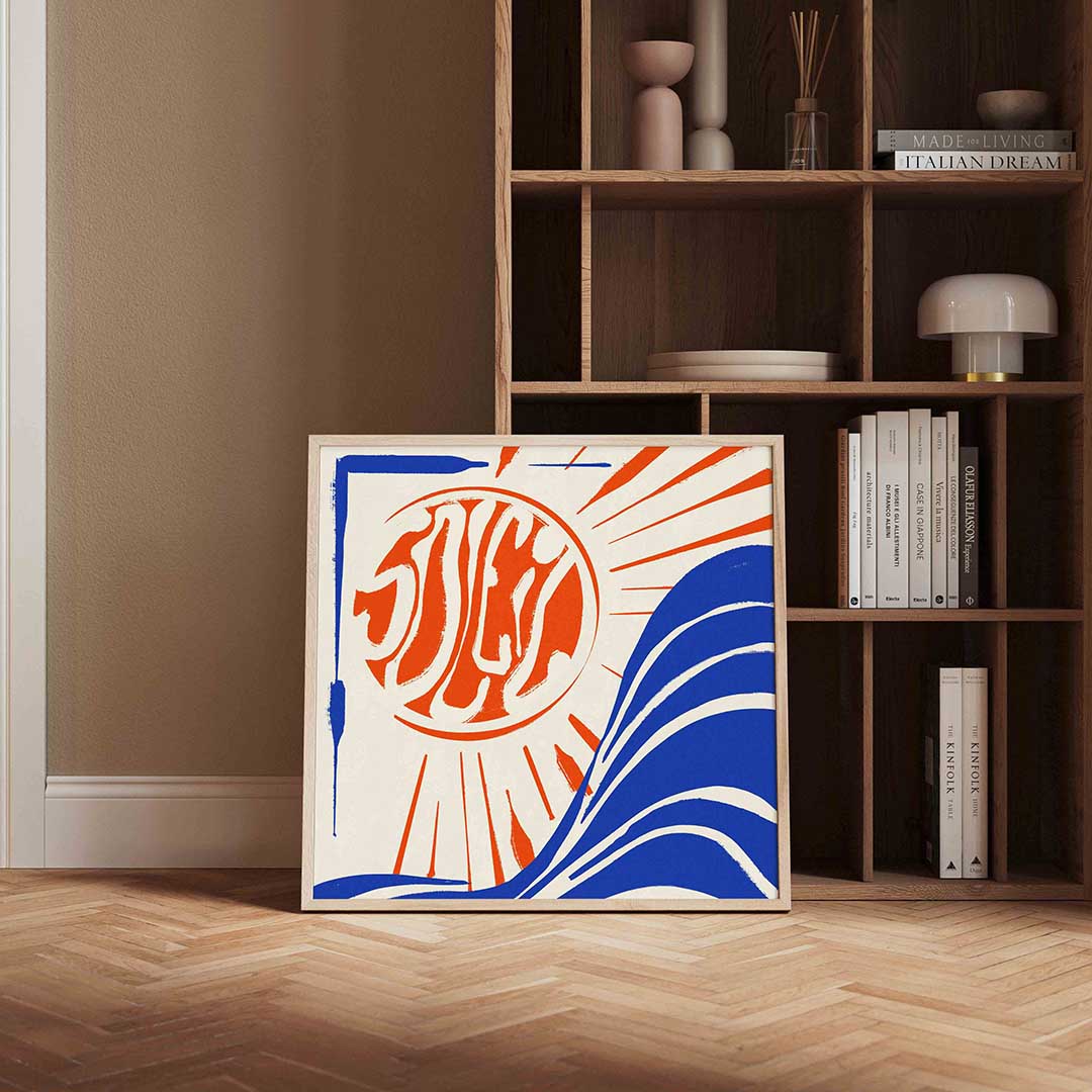 Zon en golven – vierkante wanddecoratie met kleur en vorm van WallArtistic