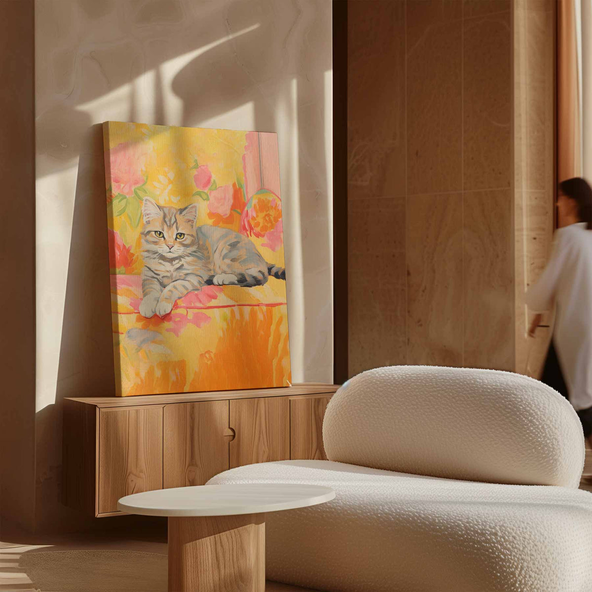 Zomerse Kat in Bloemen – dibond kunstwerk als wanddecoratie