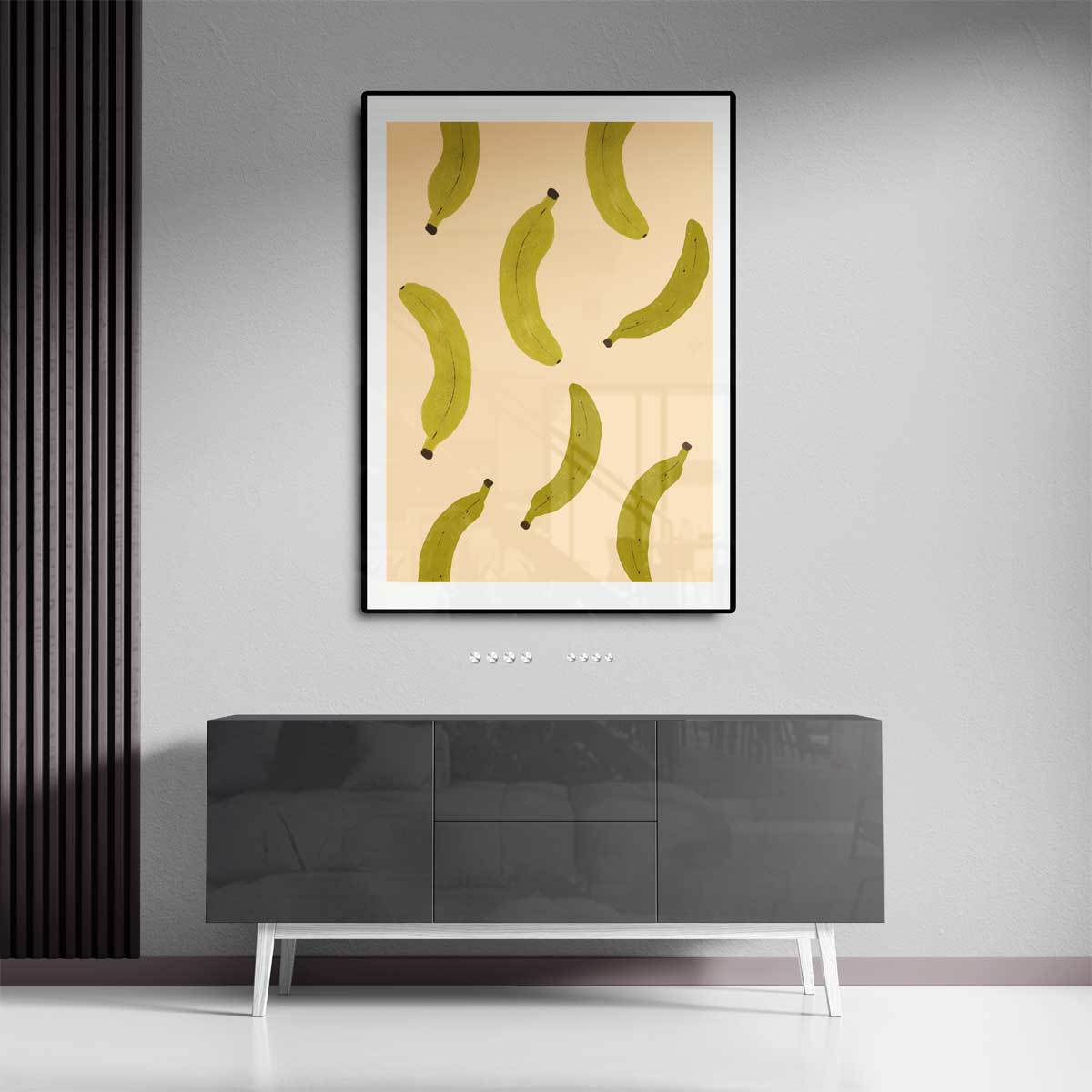 Speelse Bananen Illustratie – dibond kunstwerk als wanddecoratie