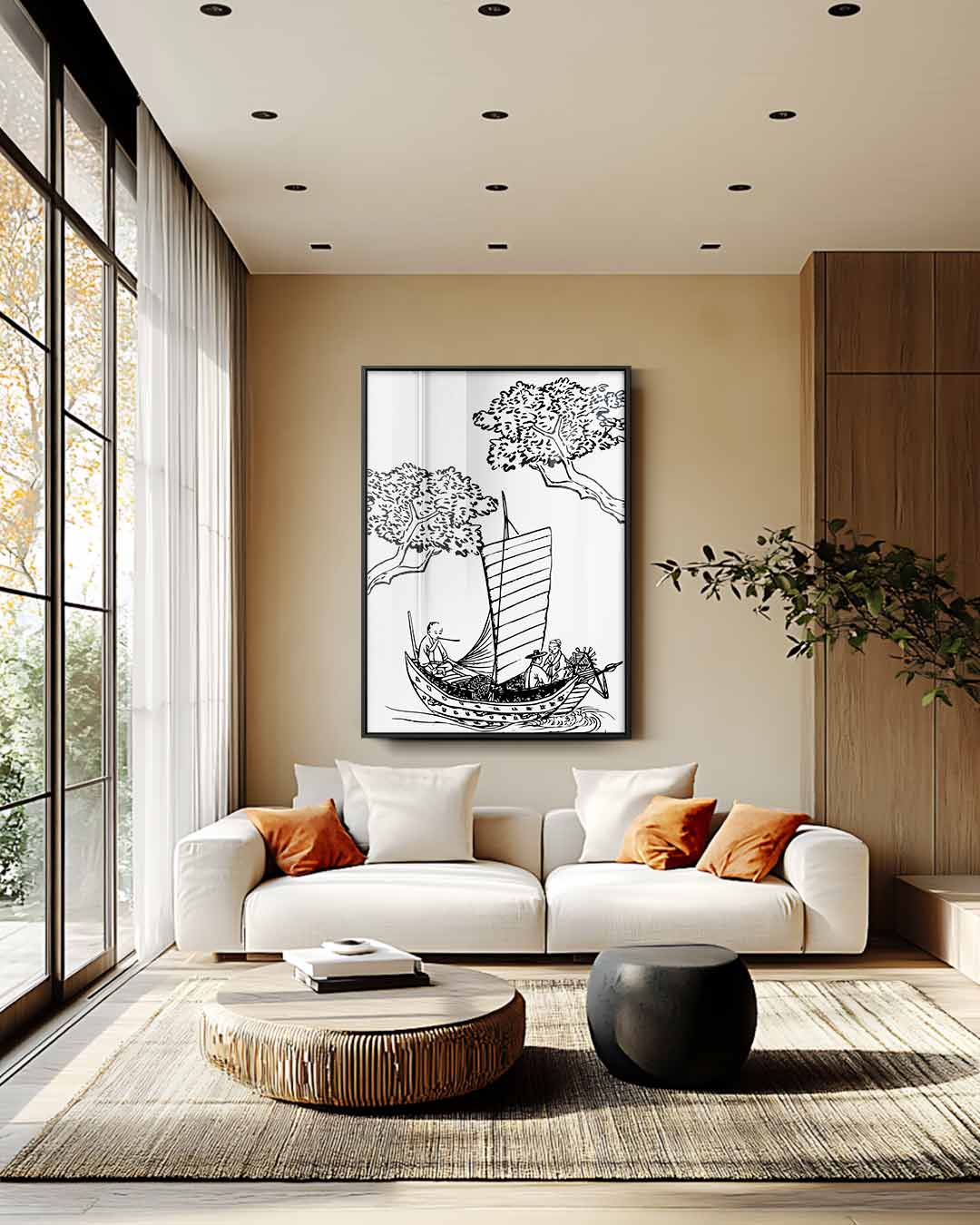Traditionele Japanse Bootscene – plexiglas wanddecoratie in portret formaat