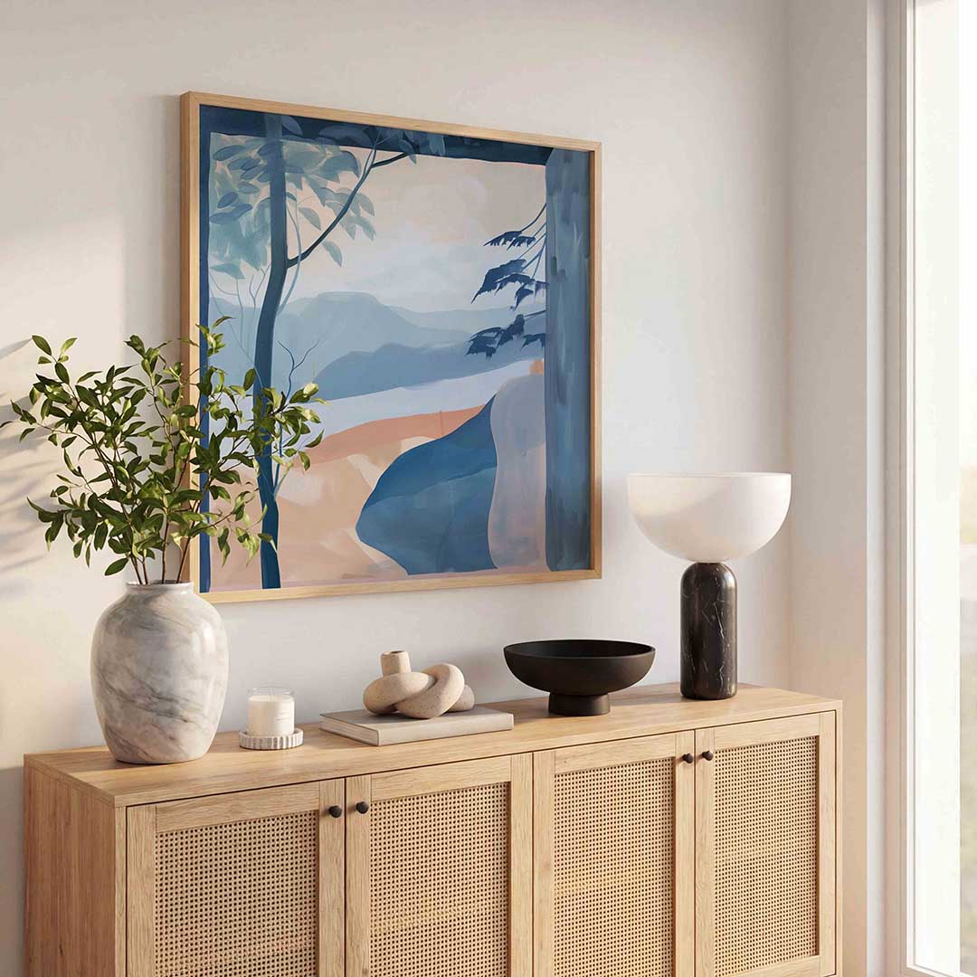 Landschap met bomen – kunst en design poster in vierkant formaat