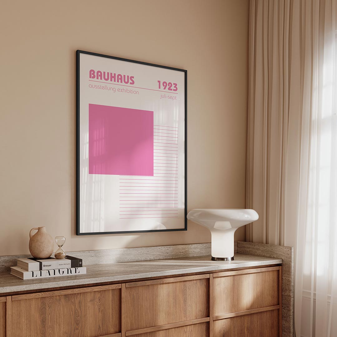 Roze vlakstructuur – geometrische Bauhaus poster in staand formaat