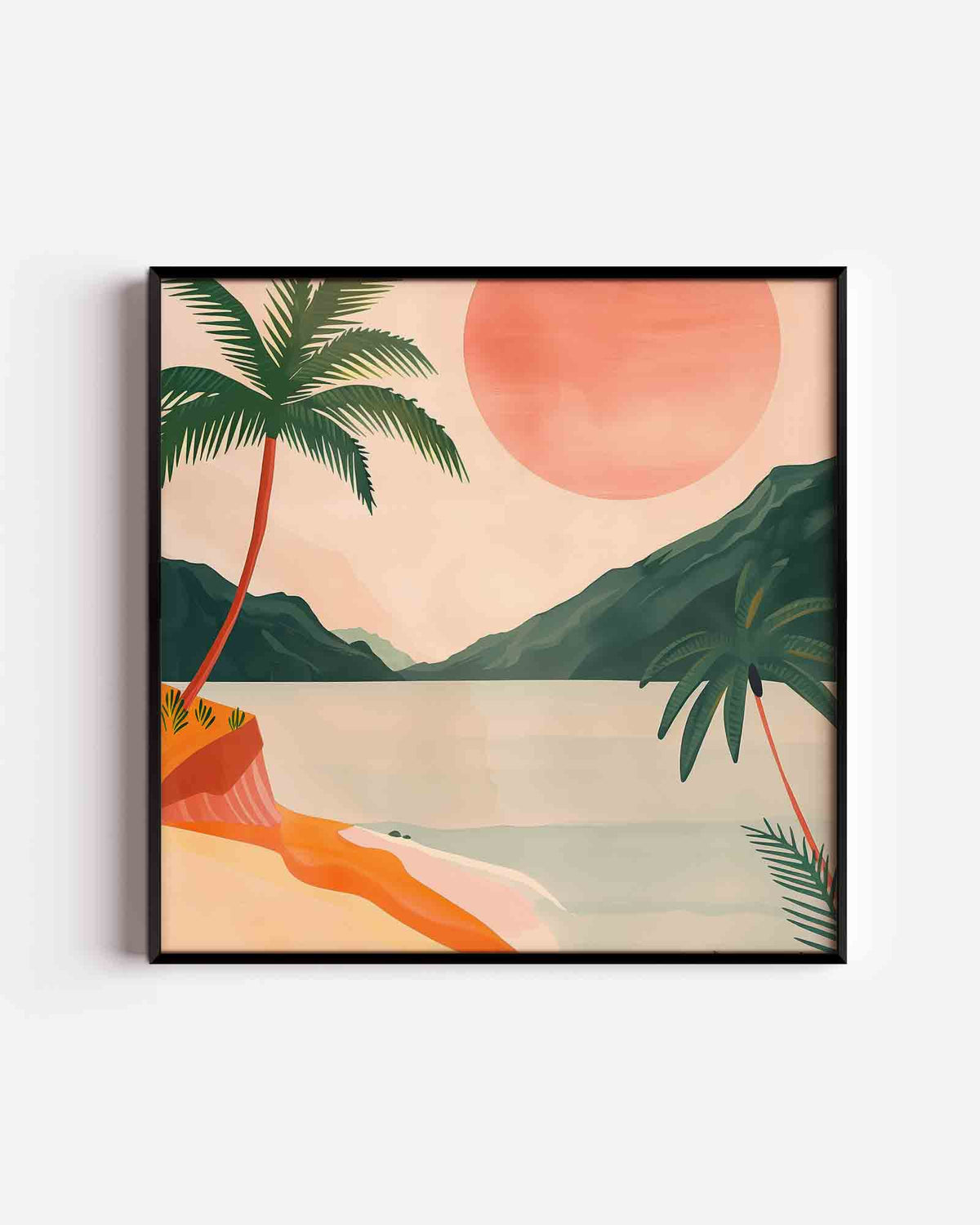 Palmboom en zonsondergang – design vierkante poster als wanddecoratie