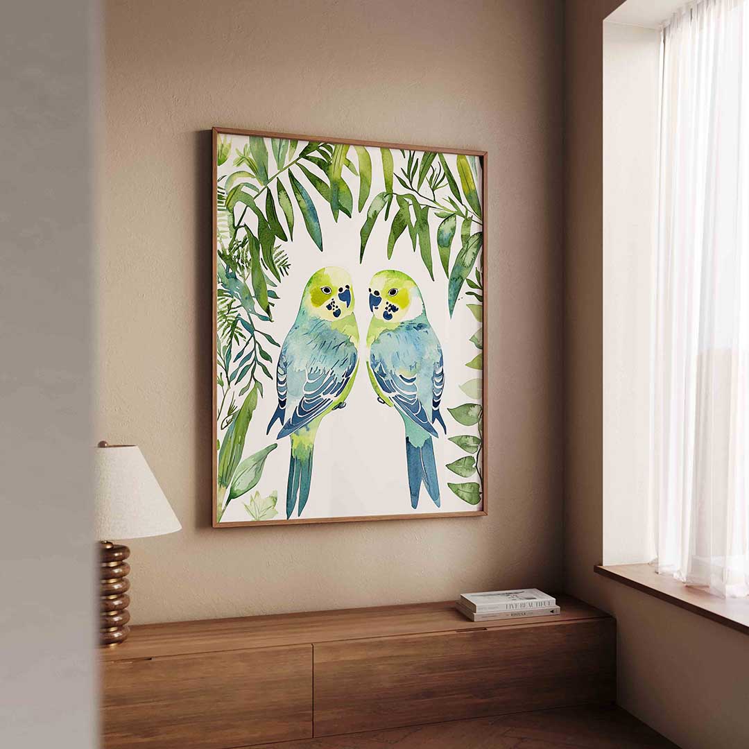 Twee parkieten – dierenillustratie als portret poster