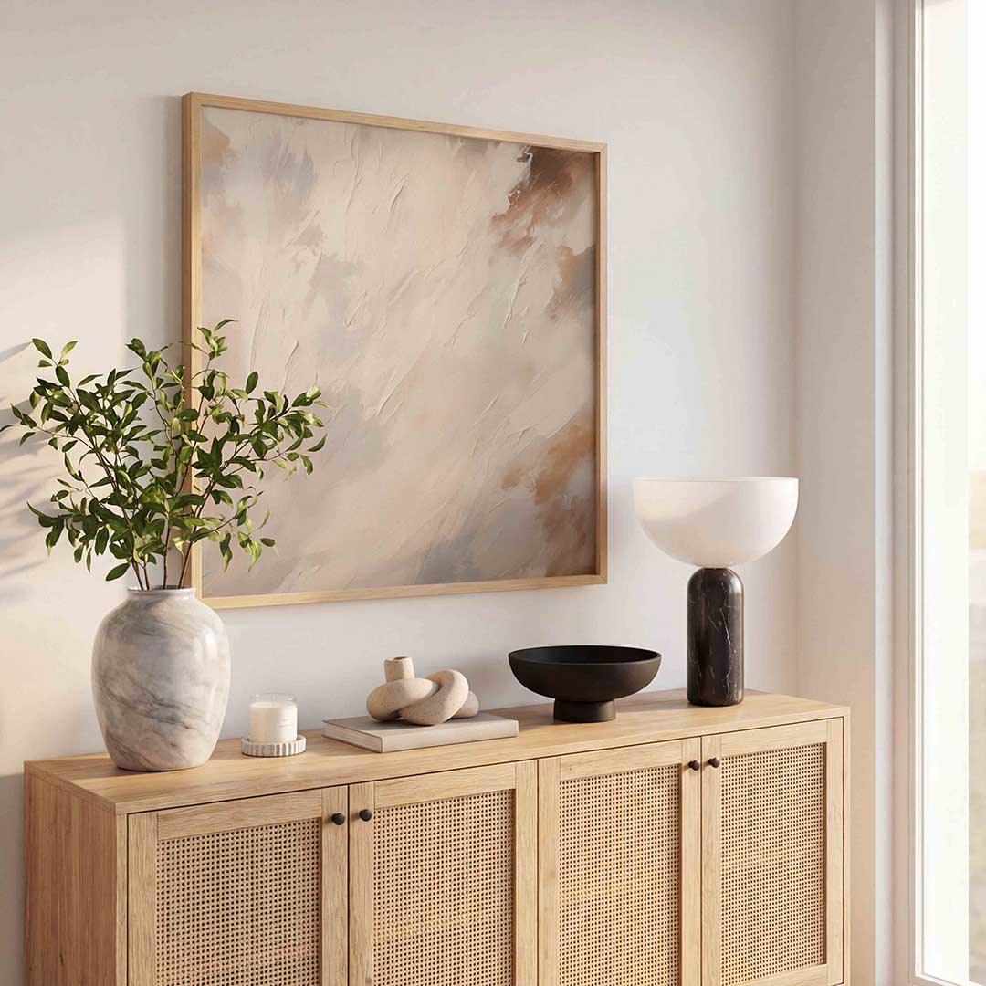 Abstracte beige en grijze – kleurrijke poster in vierkant formaat