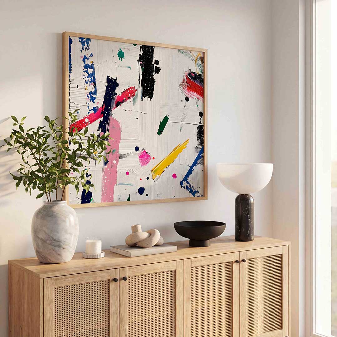 Abstracte penseelstreken – illustratie poster in vierkant formaat