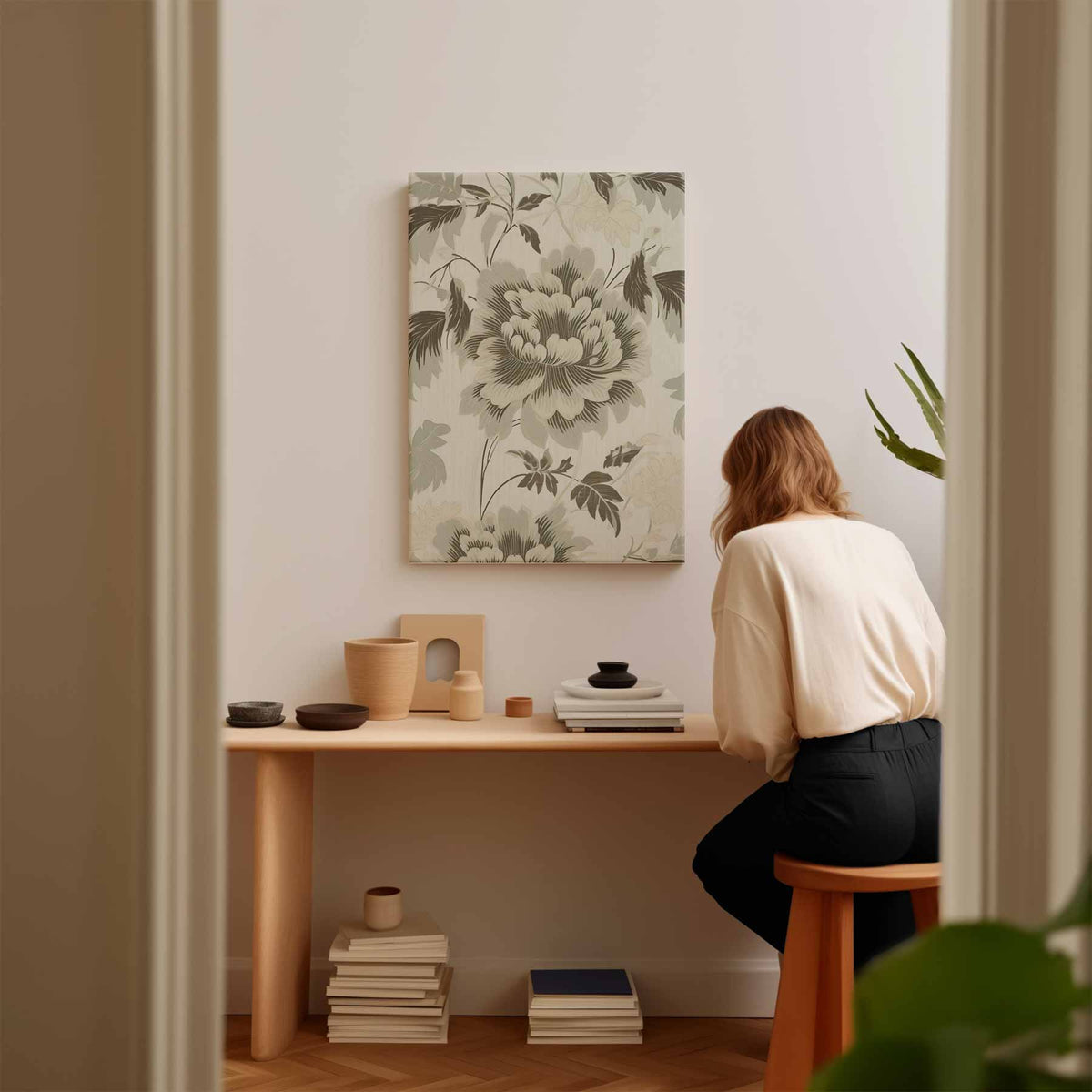 Bloemenpracht Wandtapijt – kunstwerk met zwarte baklijst